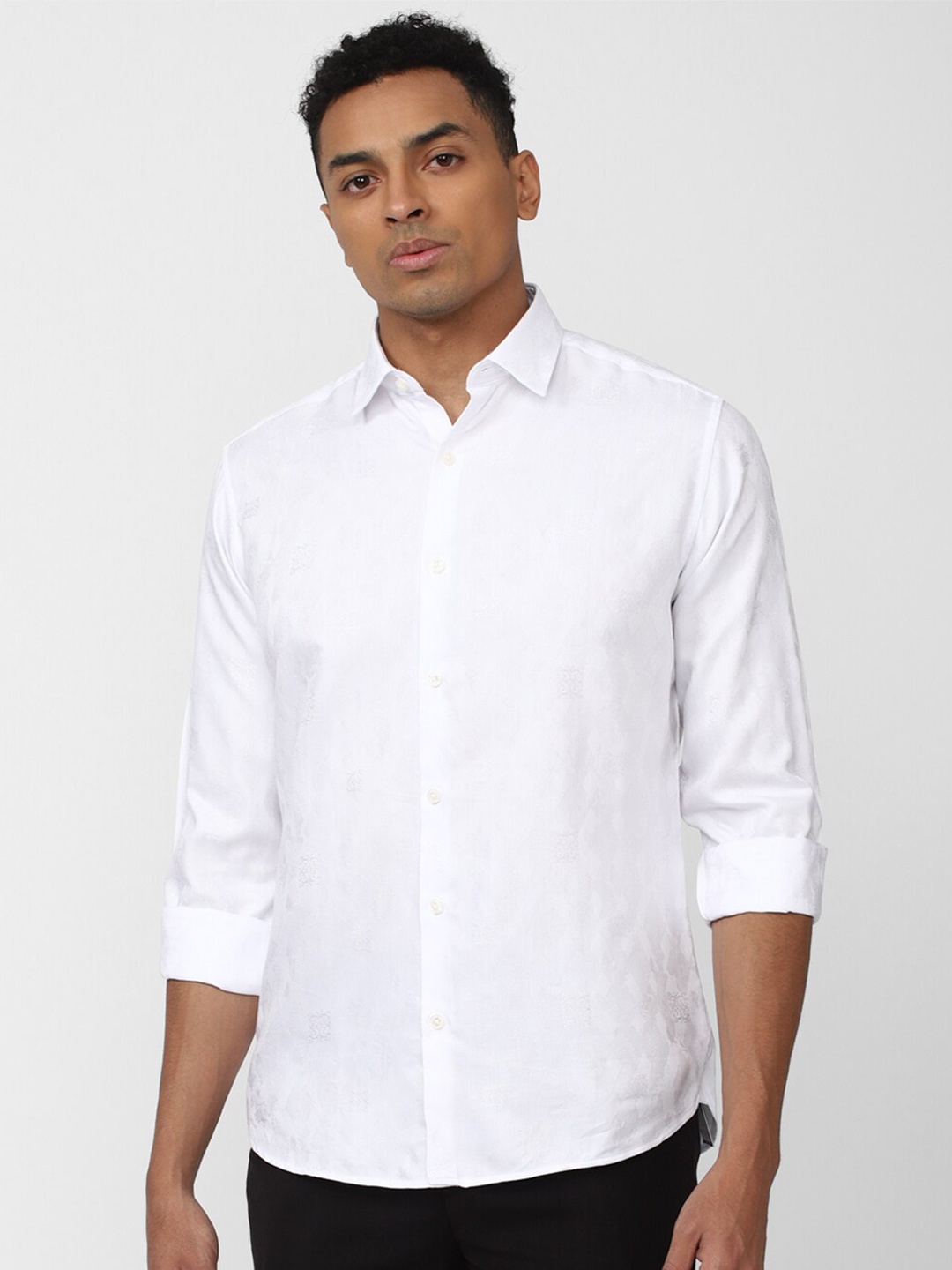 

V Dot Self Design Pure Cotton Slim Fit Casual Shirt, White