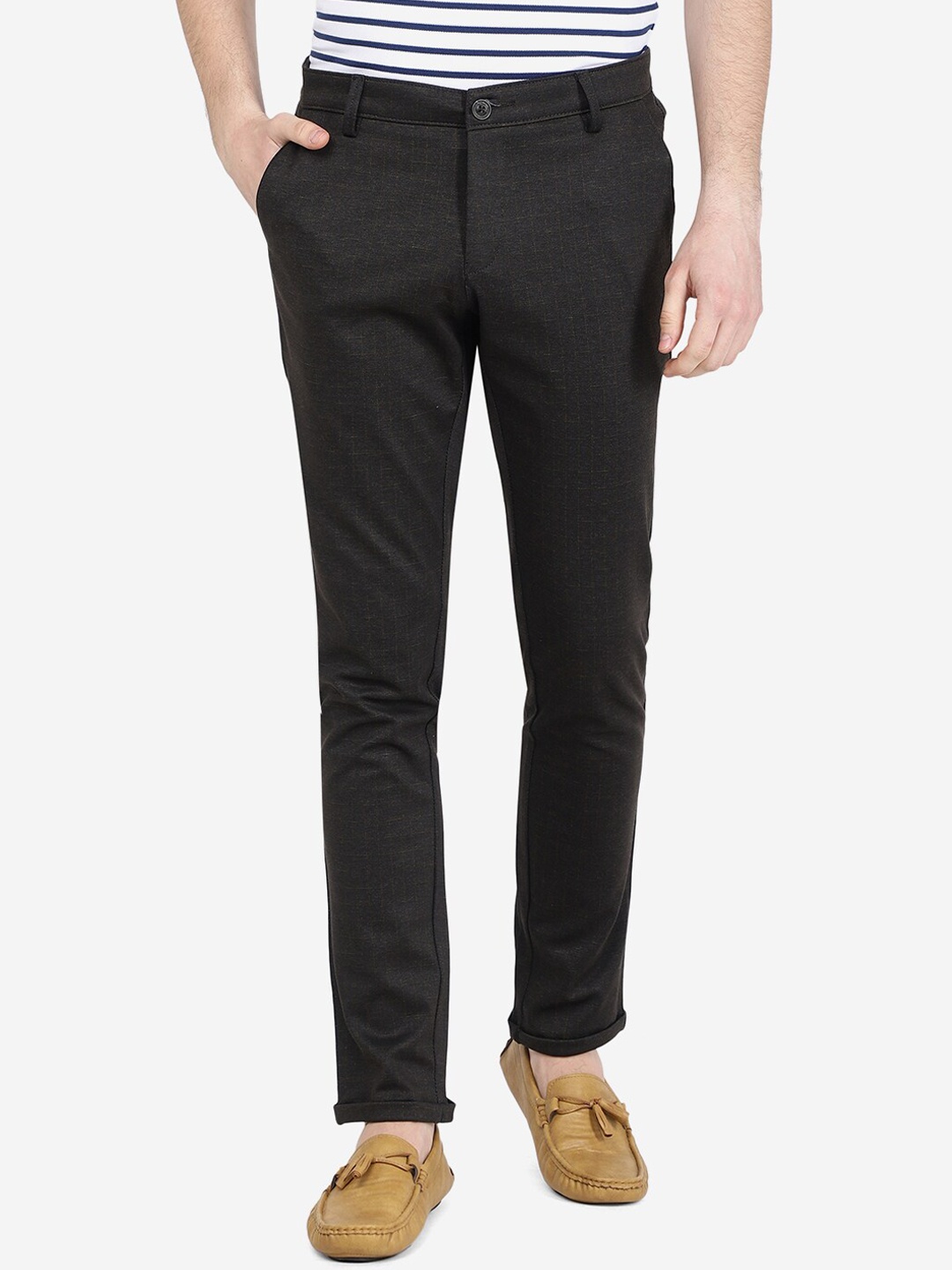 

JADE BLUE Men Slim Fit Cotton Casual Trousers, Brown