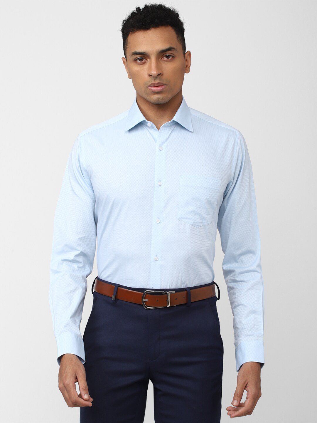 

Van Heusen Self Design Pure Cotton Formal Shirt, Blue