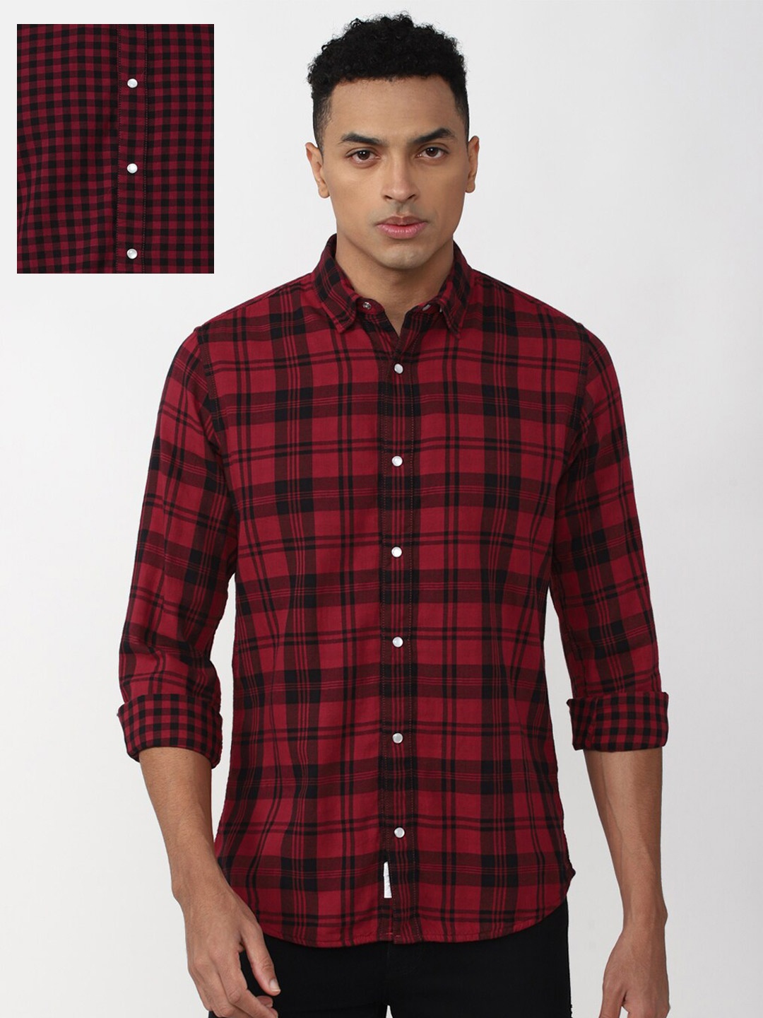 

VAN HEUSEN DENIM LABS Slim Fit Tartan Checked Casual Cotton Shirt, Maroon