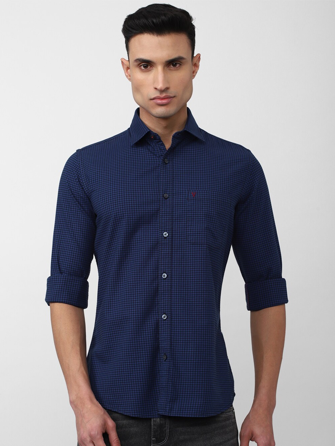 

Van Heusen Sport Men Slim Fit Grid Tattersall Checked Casual Cotton Shirt, Navy blue