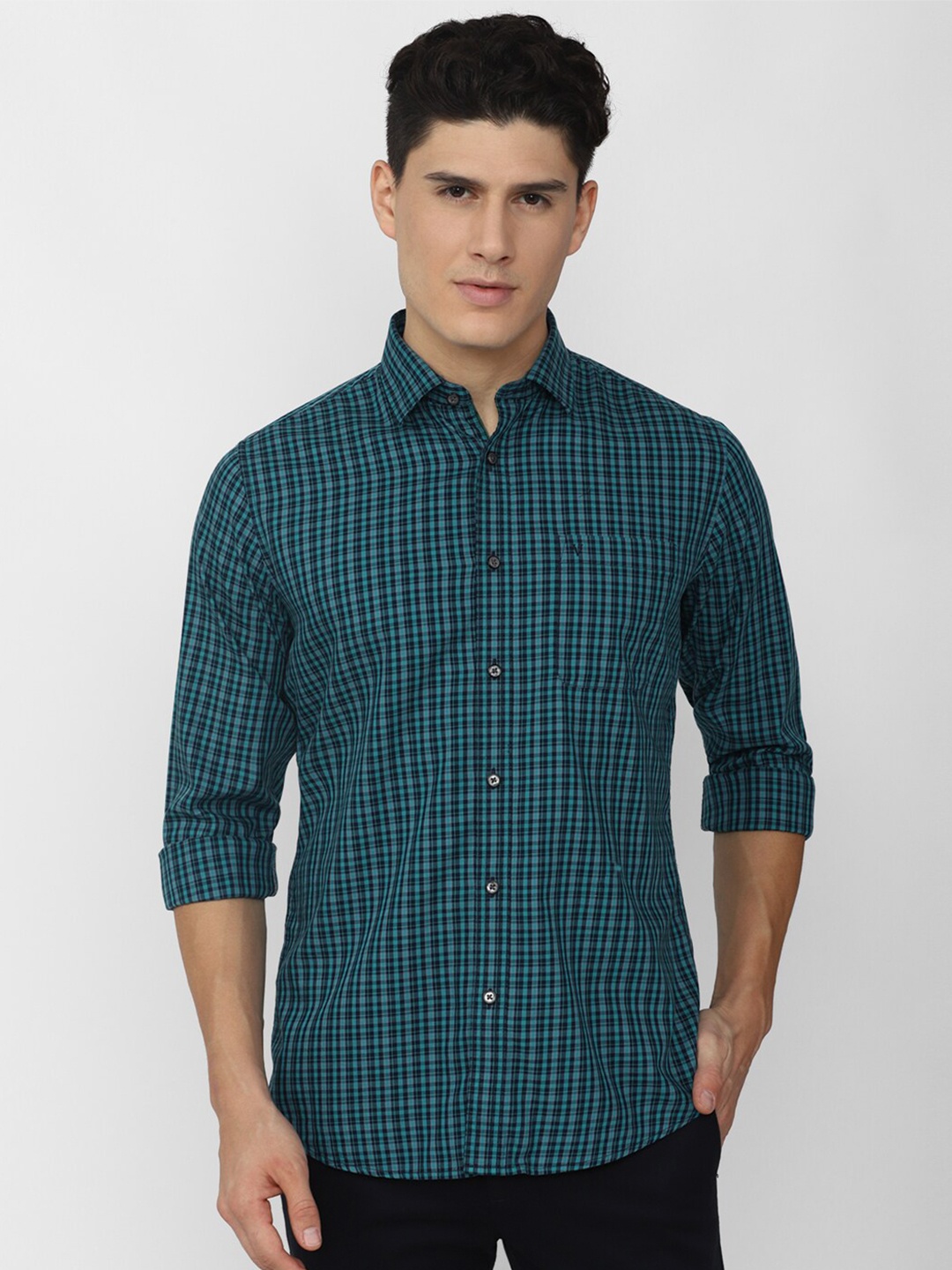 

Van Heusen Sport Checked Pure Cotton Slim Fit Casual Shirt, Blue