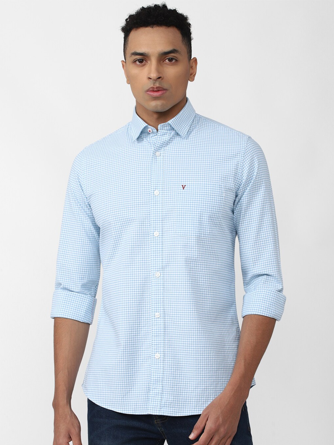 

Van Heusen Sport Slim Fit Micro Checked Casual Cotton Shirt, Blue