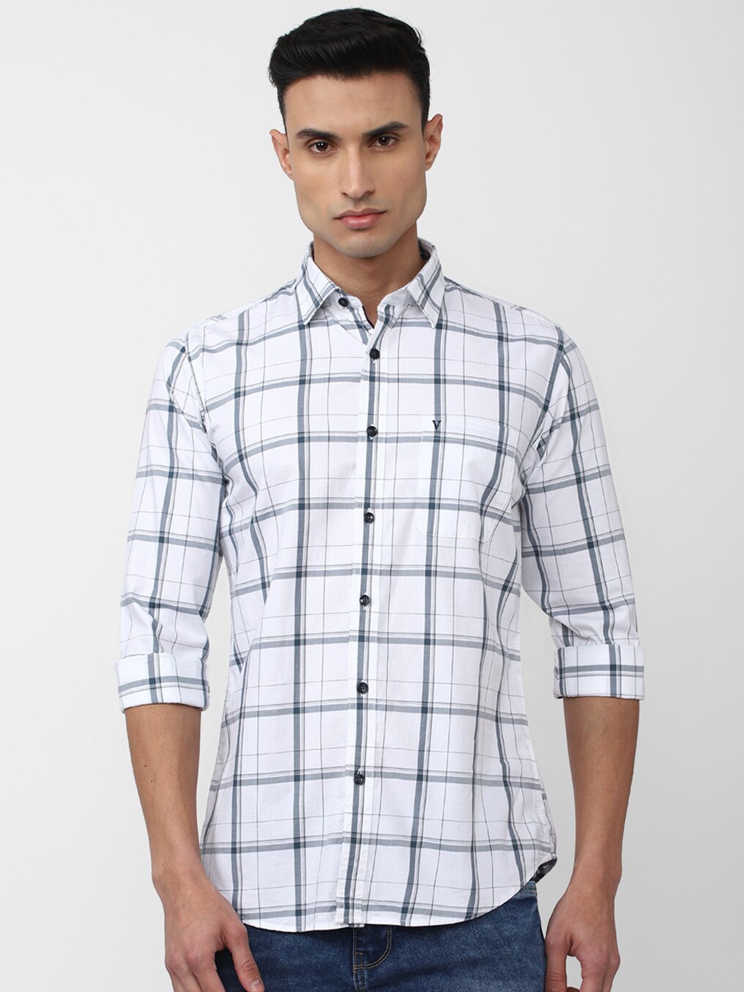 

Van Heusen Sport Men Windowpane Checked Slim Fit Casual Pure Cotton Shirt, White