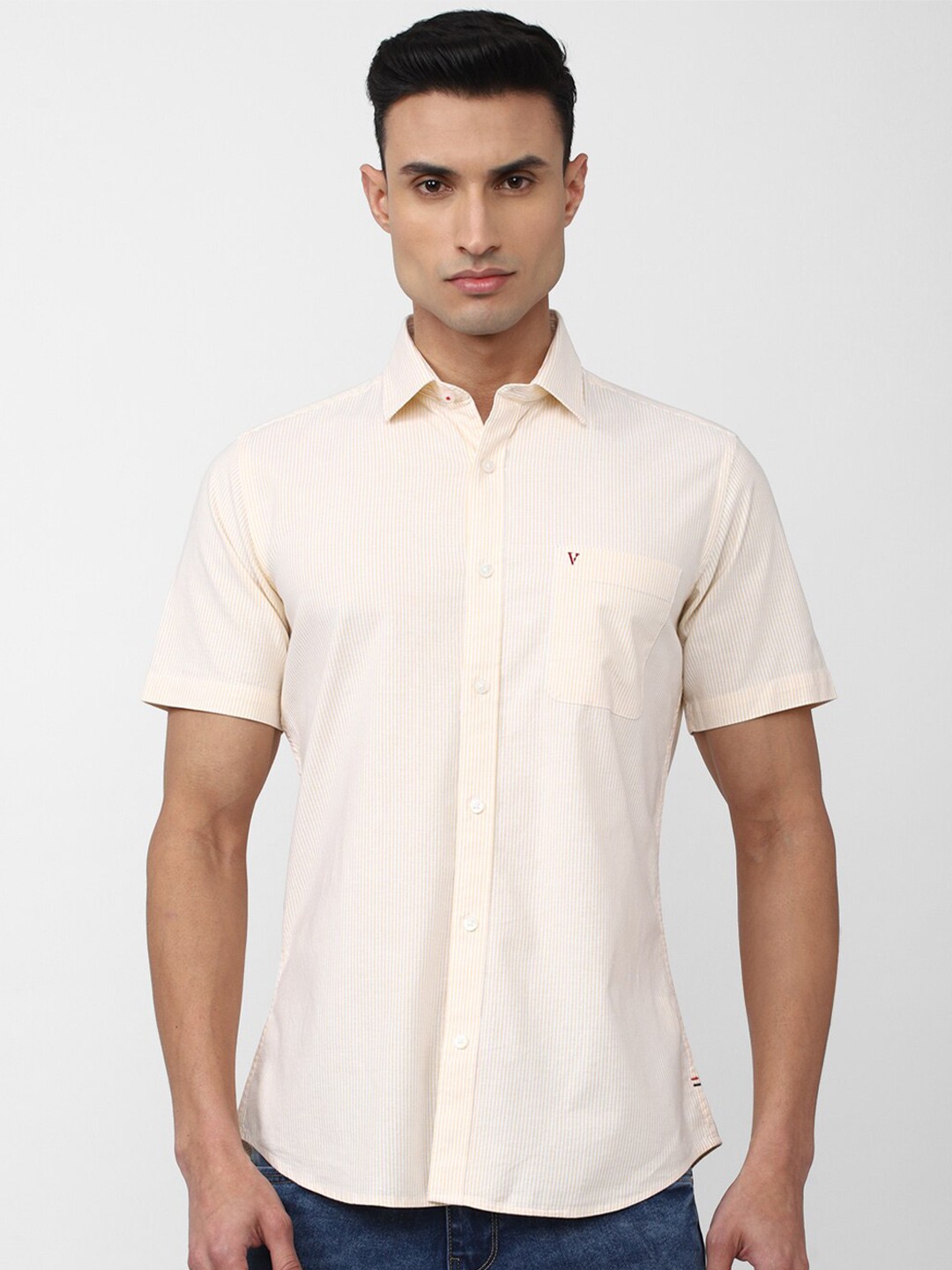 

Van Heusen Sport Slim Fit Vertical Striped Pure Cotton Casual Shirt, Beige
