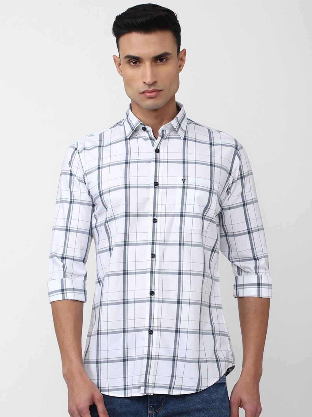 

Van Heusen Sport Plus Size Windowpane Checks Cotton Casual Shirt, White