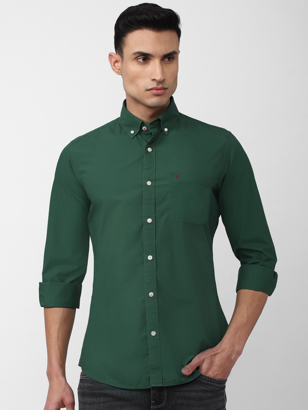 

Van Heusen Sport Slim Fit Button Down Collar Pure Cotton Casual Shirt, Green