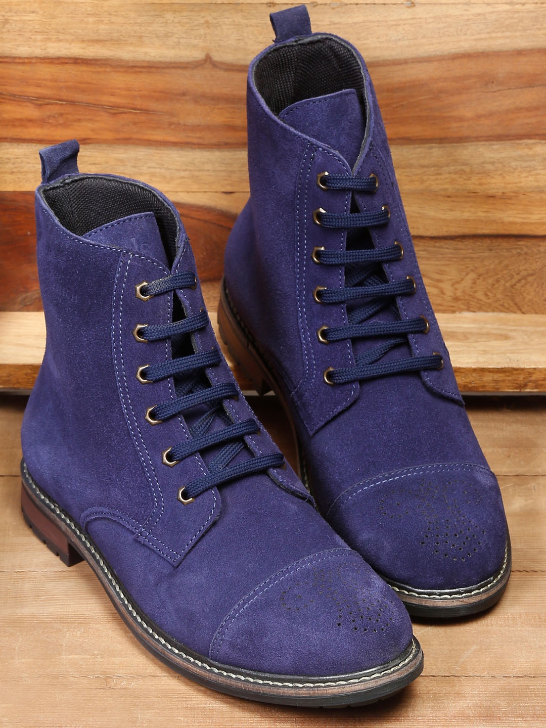 

LOUIS STITCH Men Textured Mid Top Suede Biker Boots, Brown