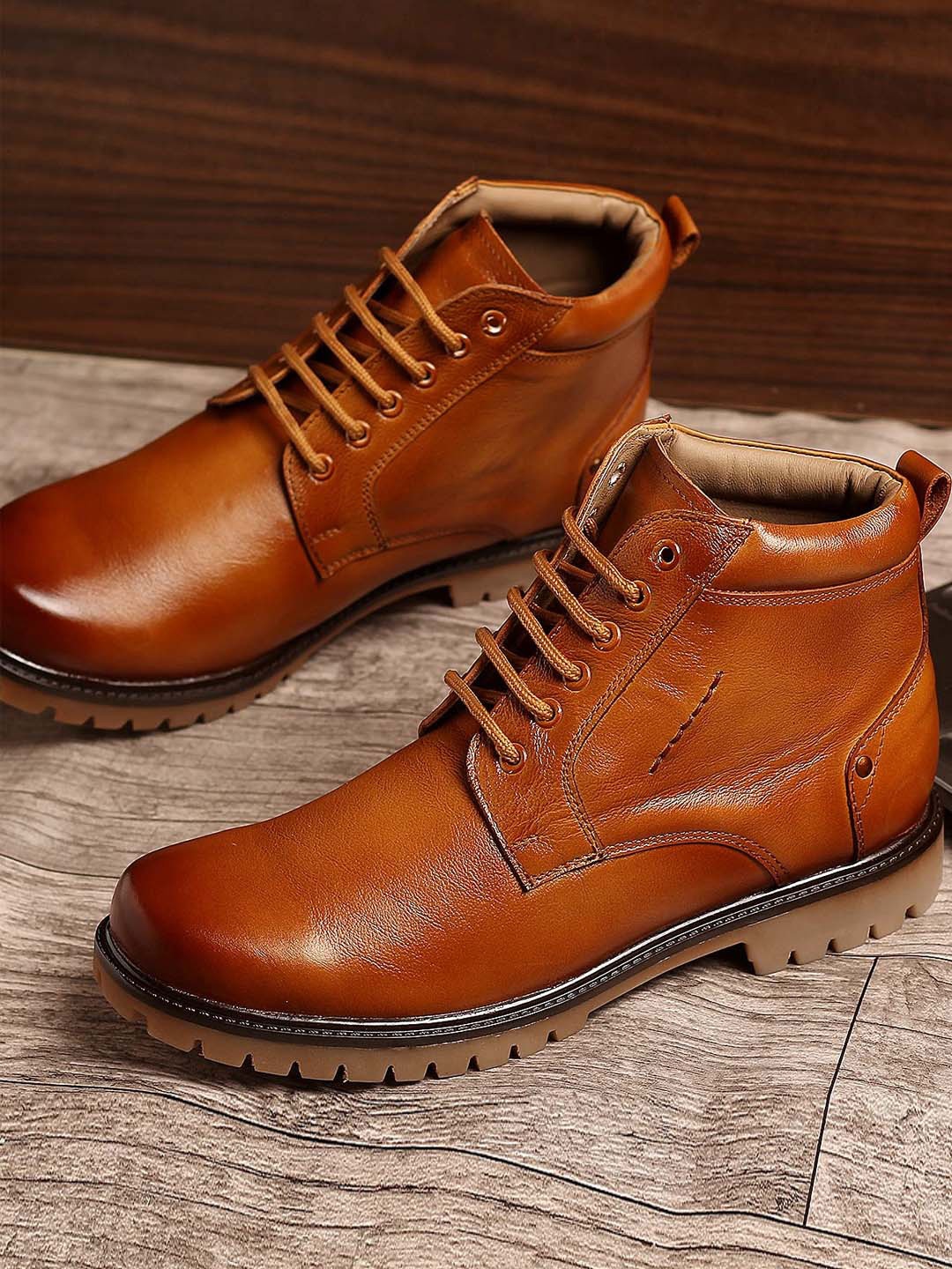 

LOUIS STITCH Men Textured Leather Biker Boots, Tan