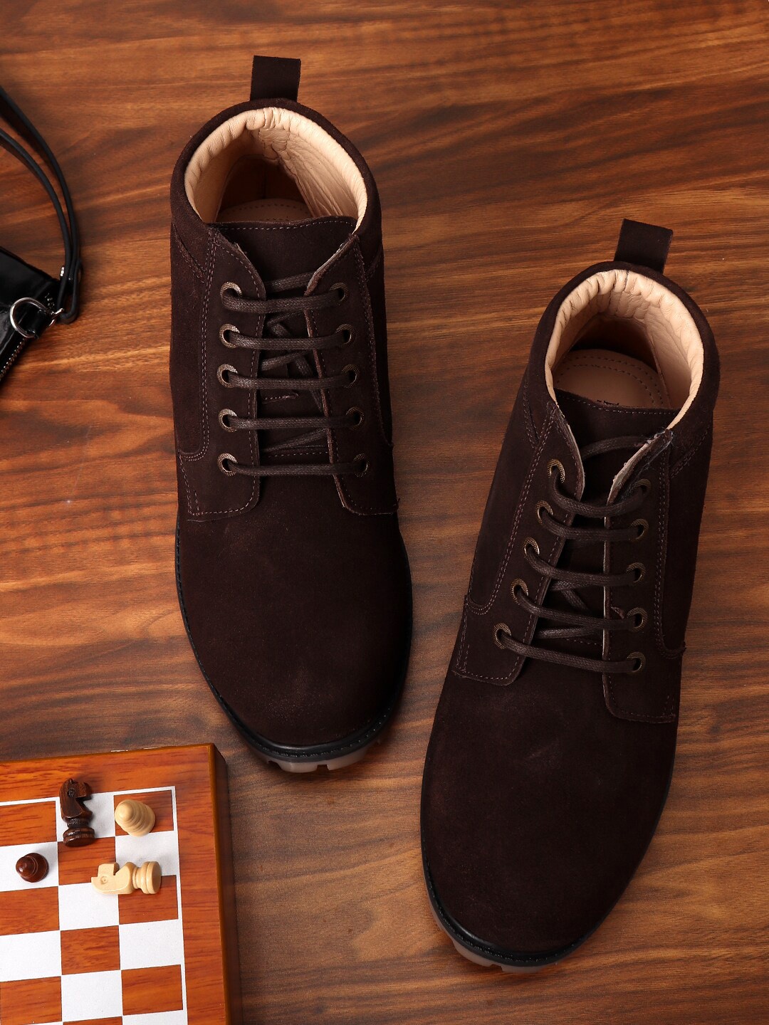

LOUIS STITCH Men Mid-Top Suede Biker Boots, Brown