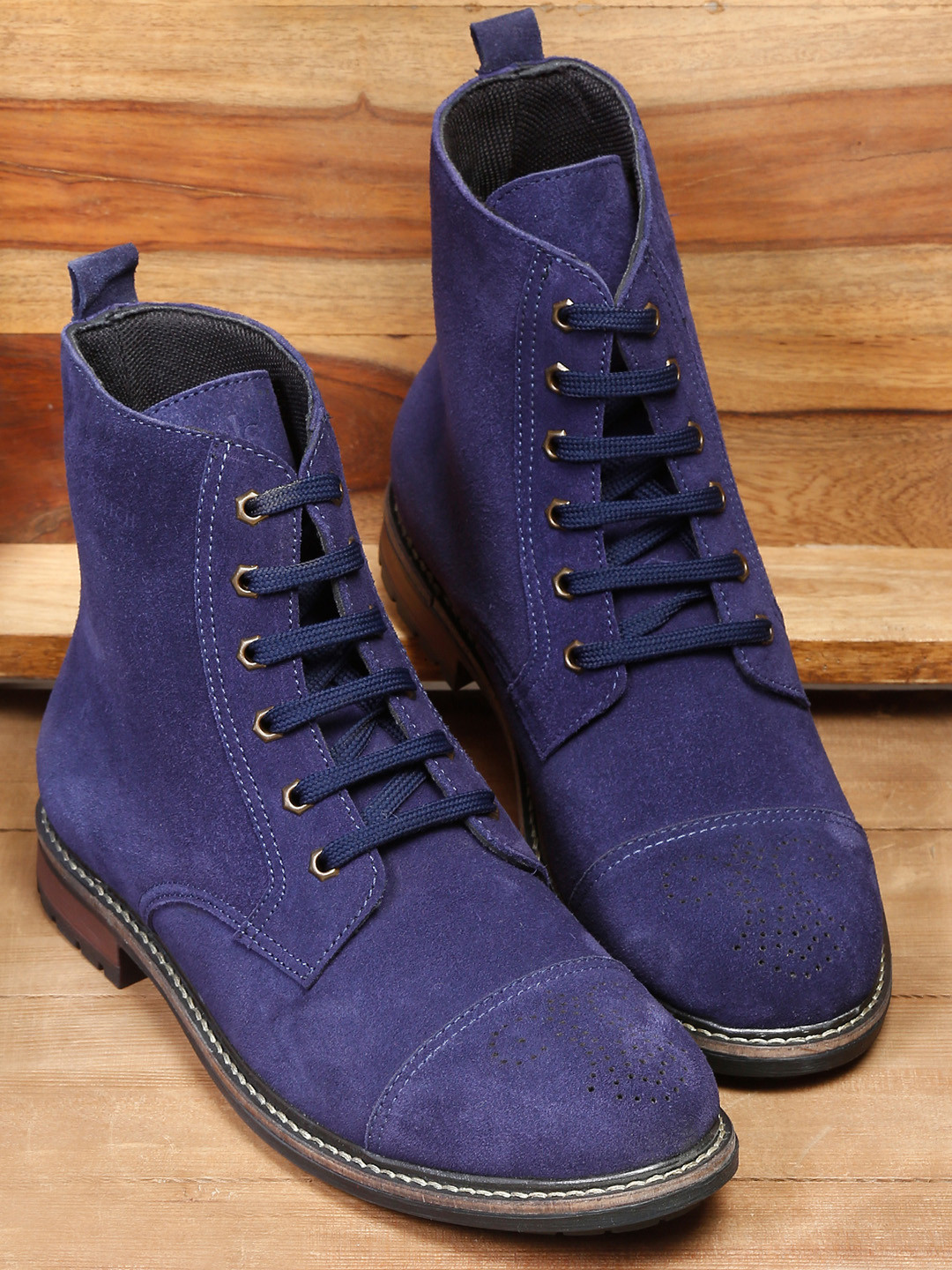 

LOUIS STITCH Men Suede Mid-Top Regular Boots, Blue