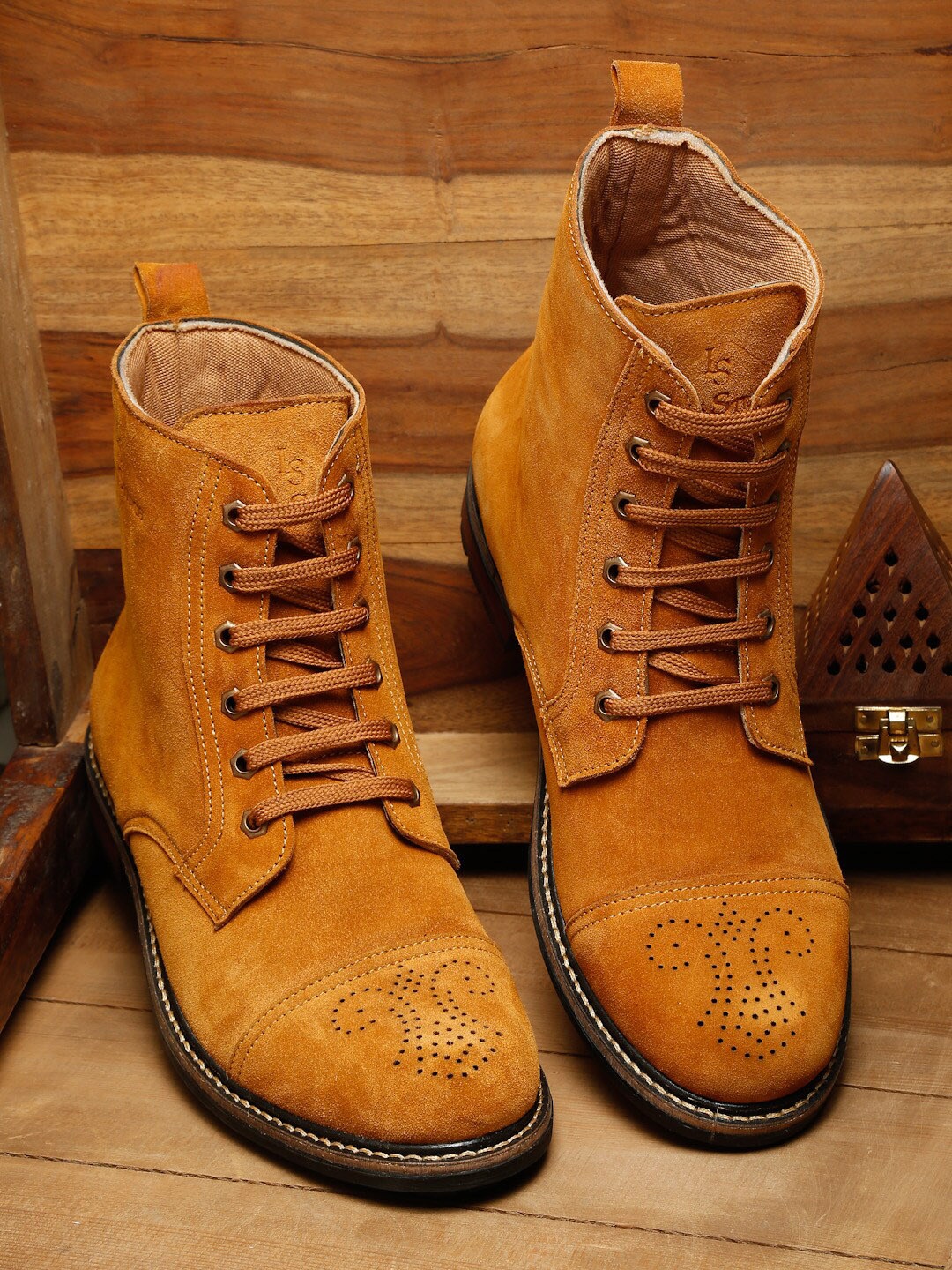 

LOUIS STITCH Men Suede High-Top Flat Boots, Tan