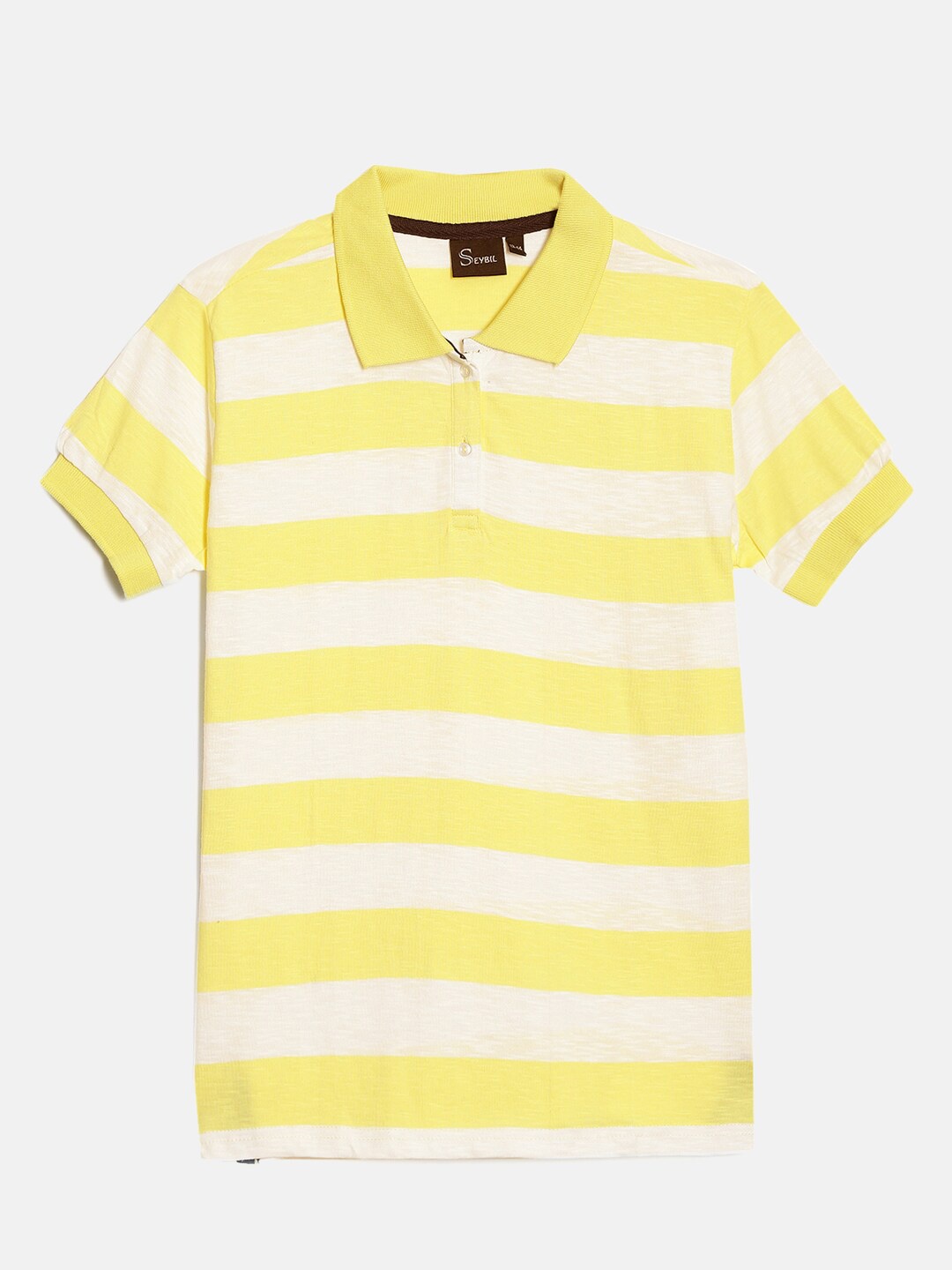 

SEYBIL Girls Striped Polo Collar Slim Fit Pure Cotton T-shirt, Yellow