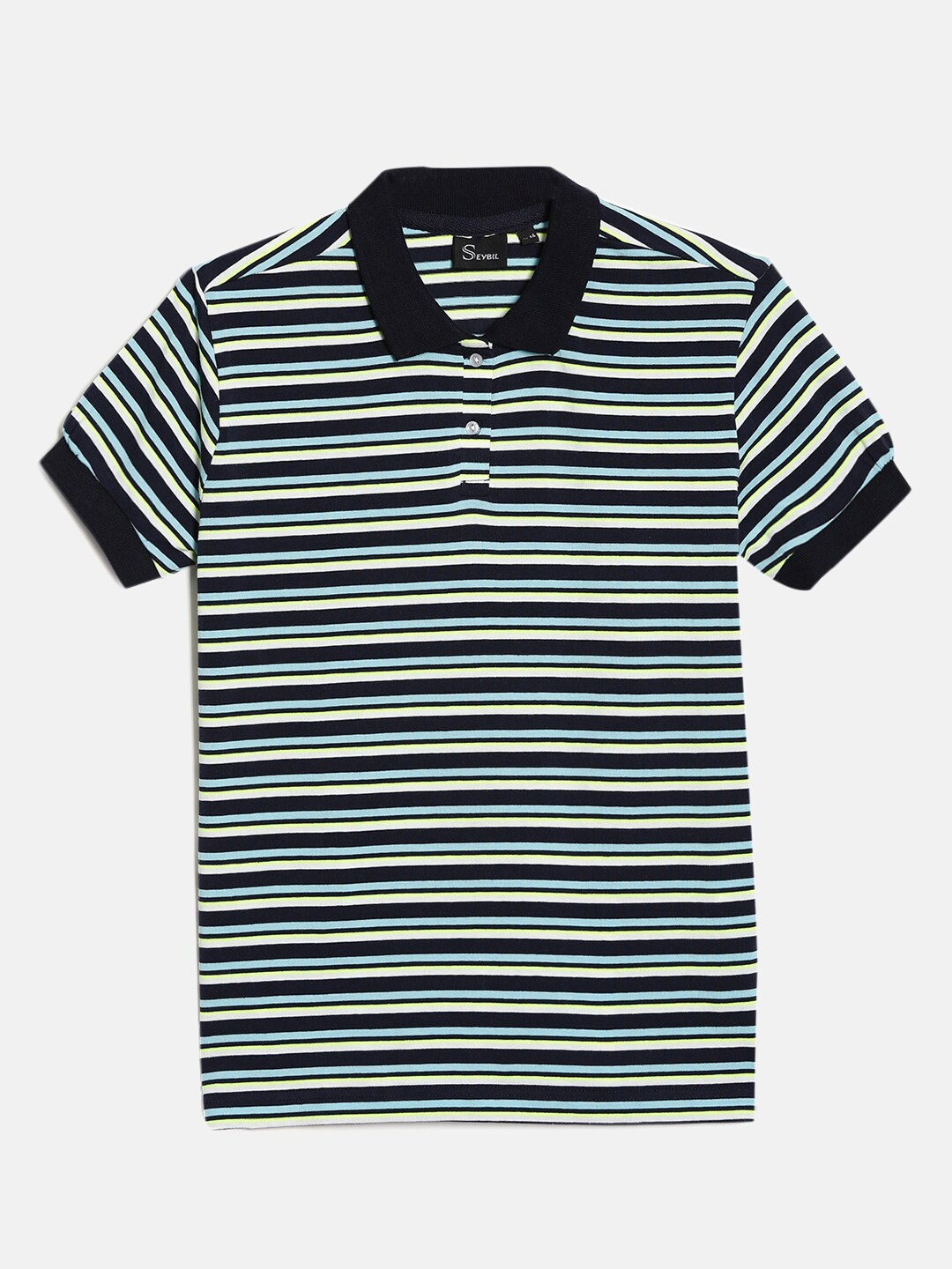 

SEYBIL Girls Striped Polo Collar Slim Fit Pure Cotton T-shirt, Navy blue