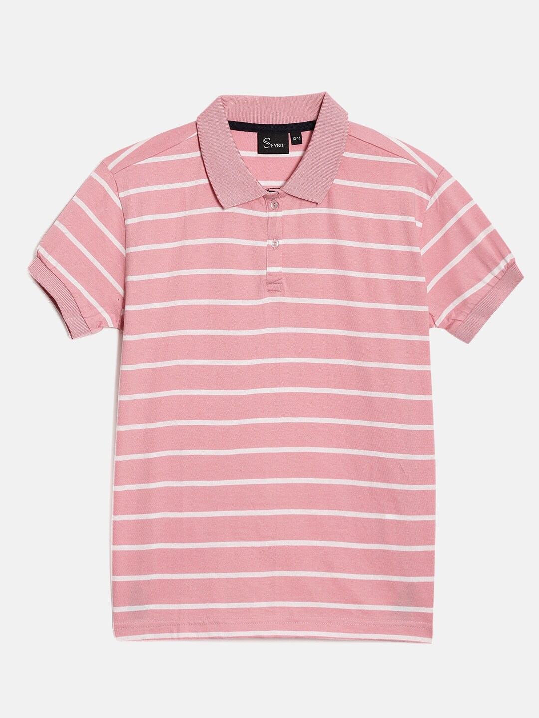 

SEYBIL Girls Striped Polo Collar Slim Fit Pure cotton T-shirt, Pink