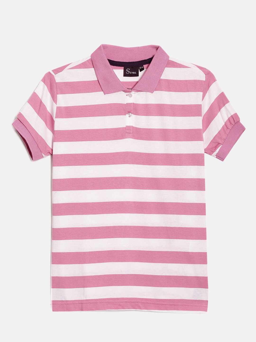 

SEYBIL Girls Striped Polo Collar Slim Fit Pure Cotton T-shirt, Pink