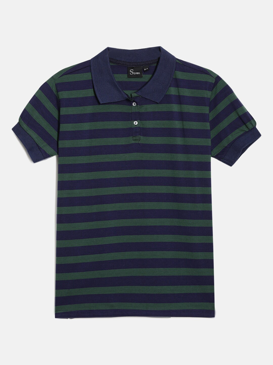 

SEYBIL Girls Striped Polo Collar Pure Cotton T-shirt, Navy blue