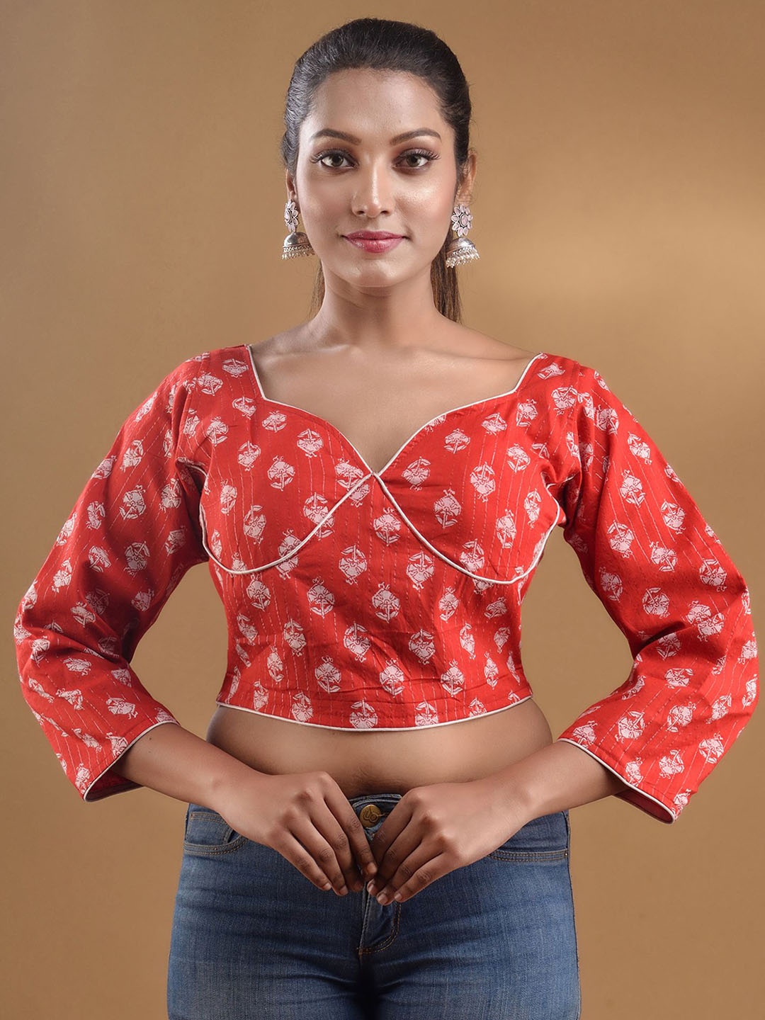 

Charukriti Floral Printed Pure Cotton Saree Blouse, Red