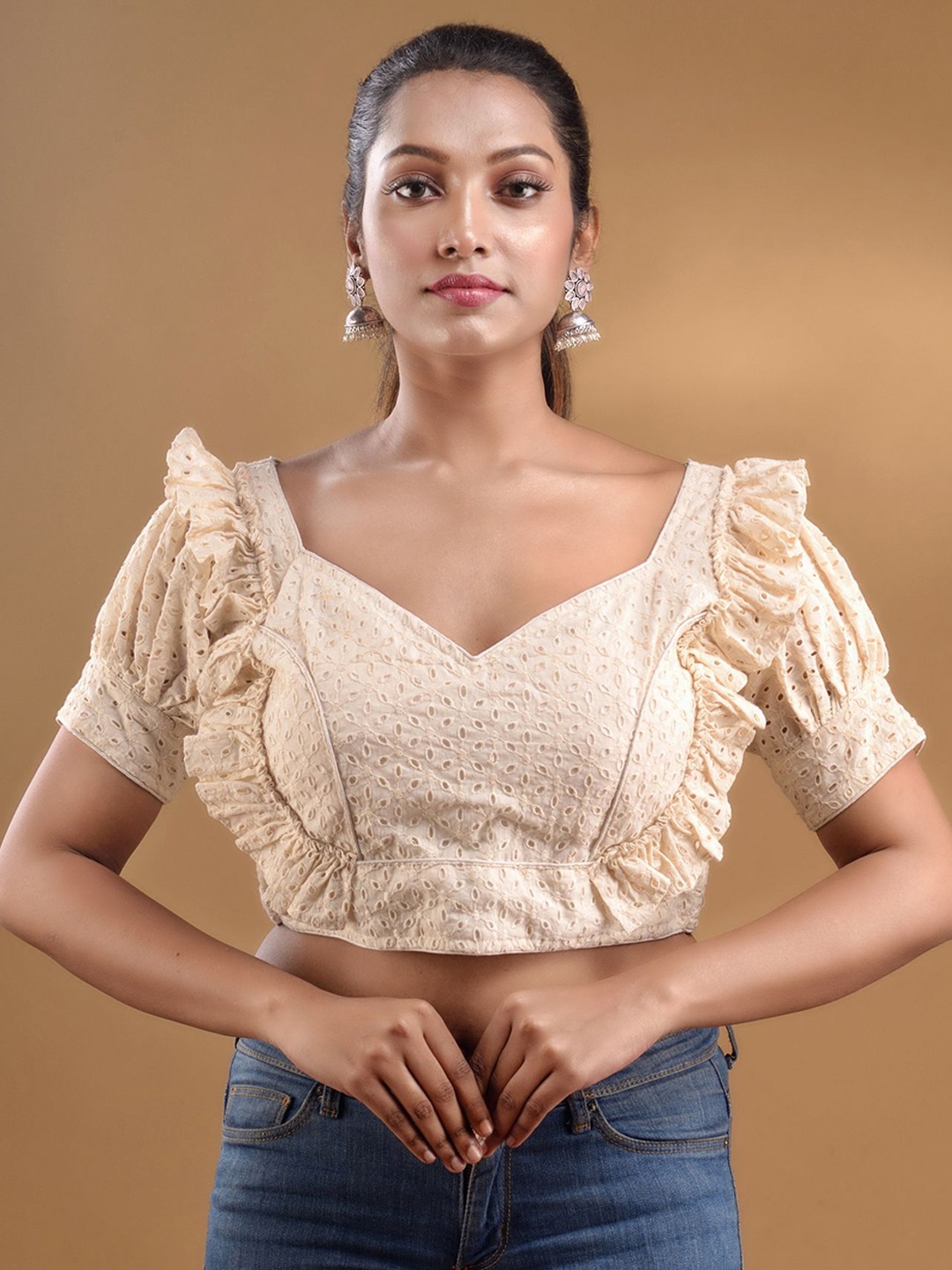 

Charukriti Cotton Blouse With Ruffles, Off white