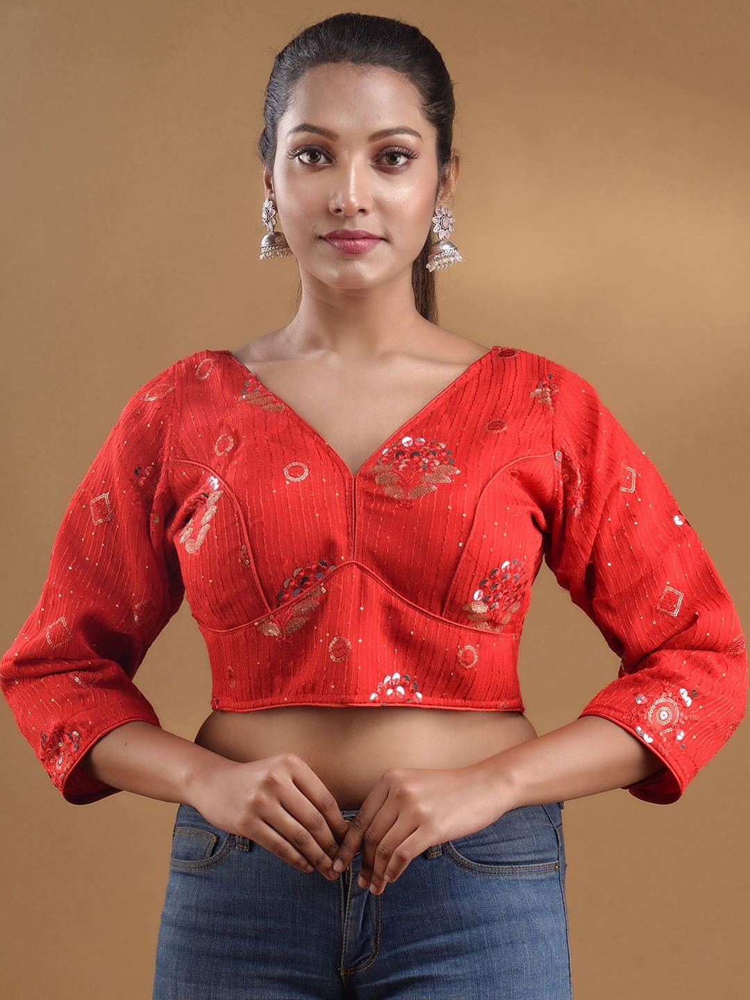 

Charukriti Embroidered Georgette Saree Blouse, Red