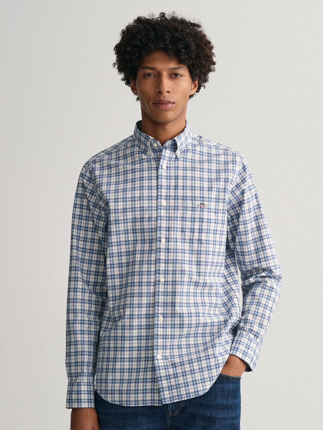 

GANT Modern Micro Checked Button Down Collar Cotton Casual Shirt, Blue