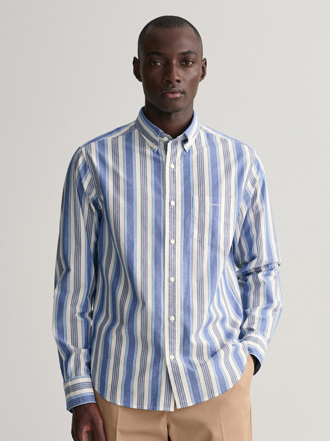 

GANT Modern Untucked Colorful Striped Button Down Collar Cotton Casual Shirt, Blue