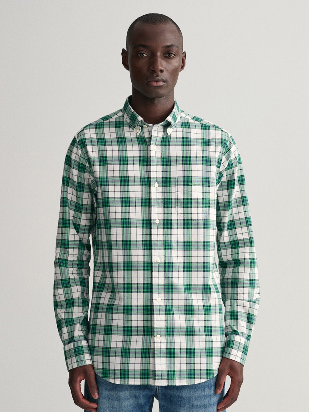 

GANT Modern Gingham Checked Cotton Casual Shirt, Green
