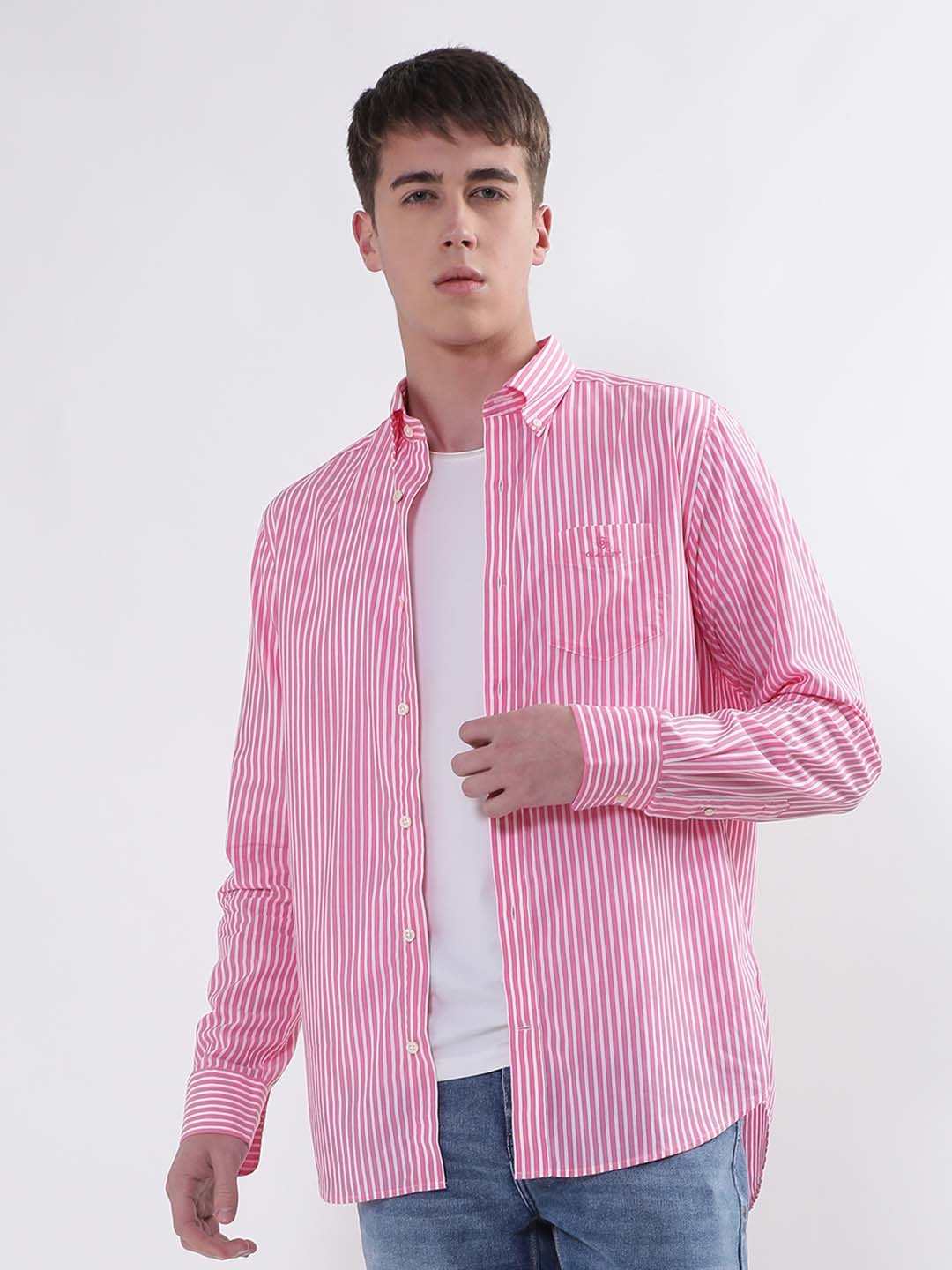 

GANT Modern Broadcloth Striped Button Down Cotton Casual Shirt, Pink