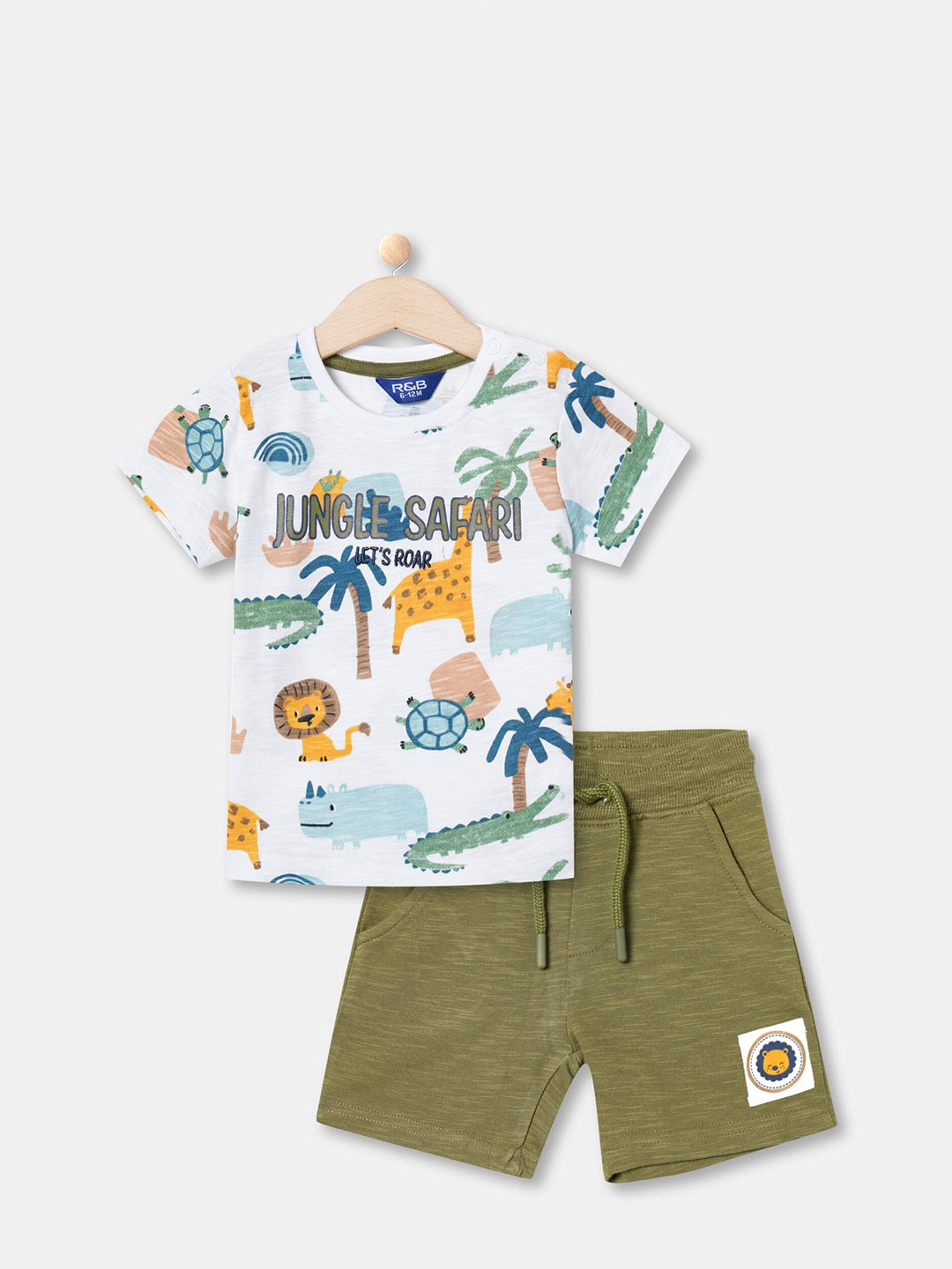 

R&B Infant Boys Printed Pure Cotton T-shirt with Shorts Set, White