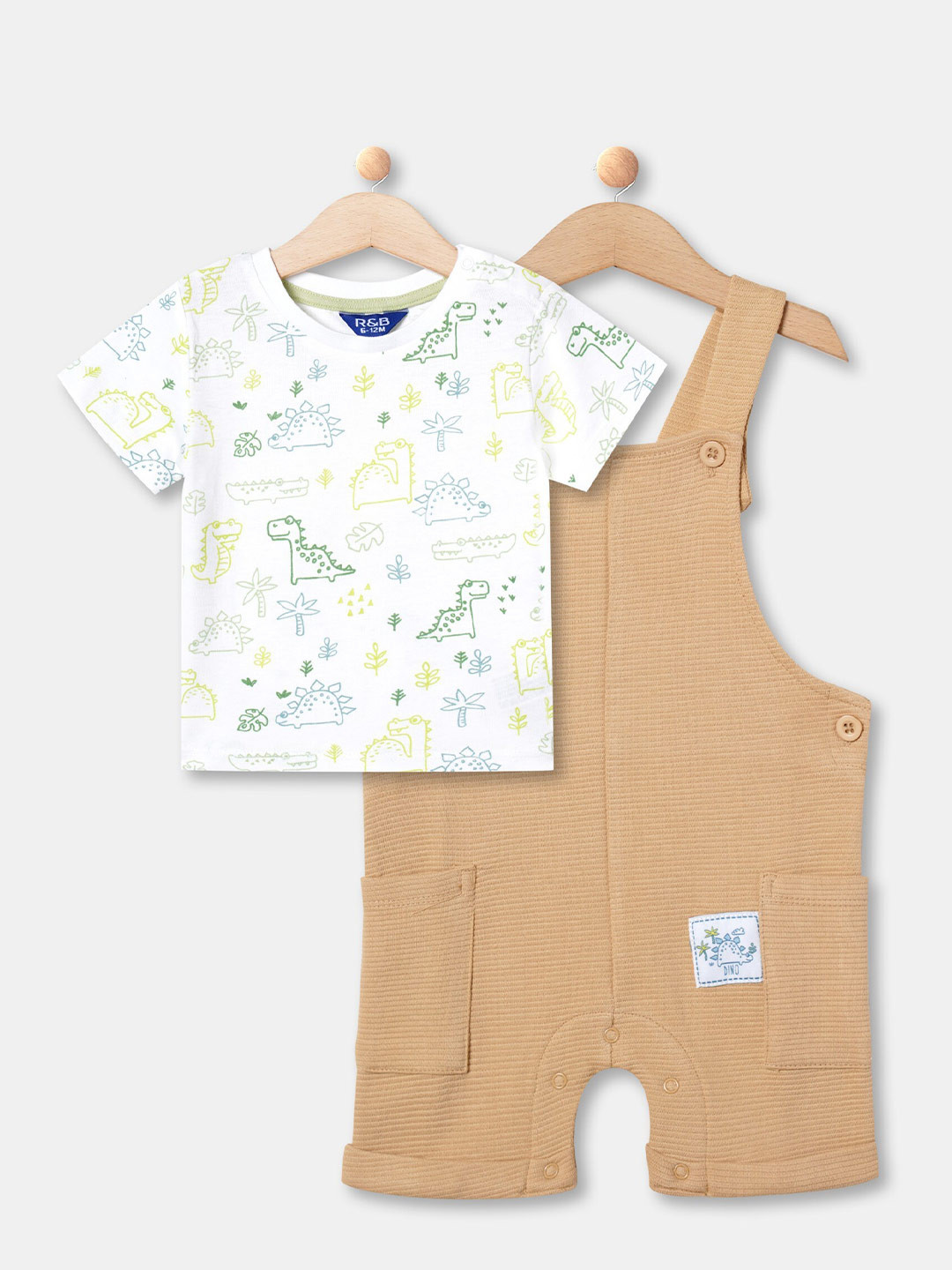 

R&B Infant Boys Dungaree With Printed T-shirt, Beige