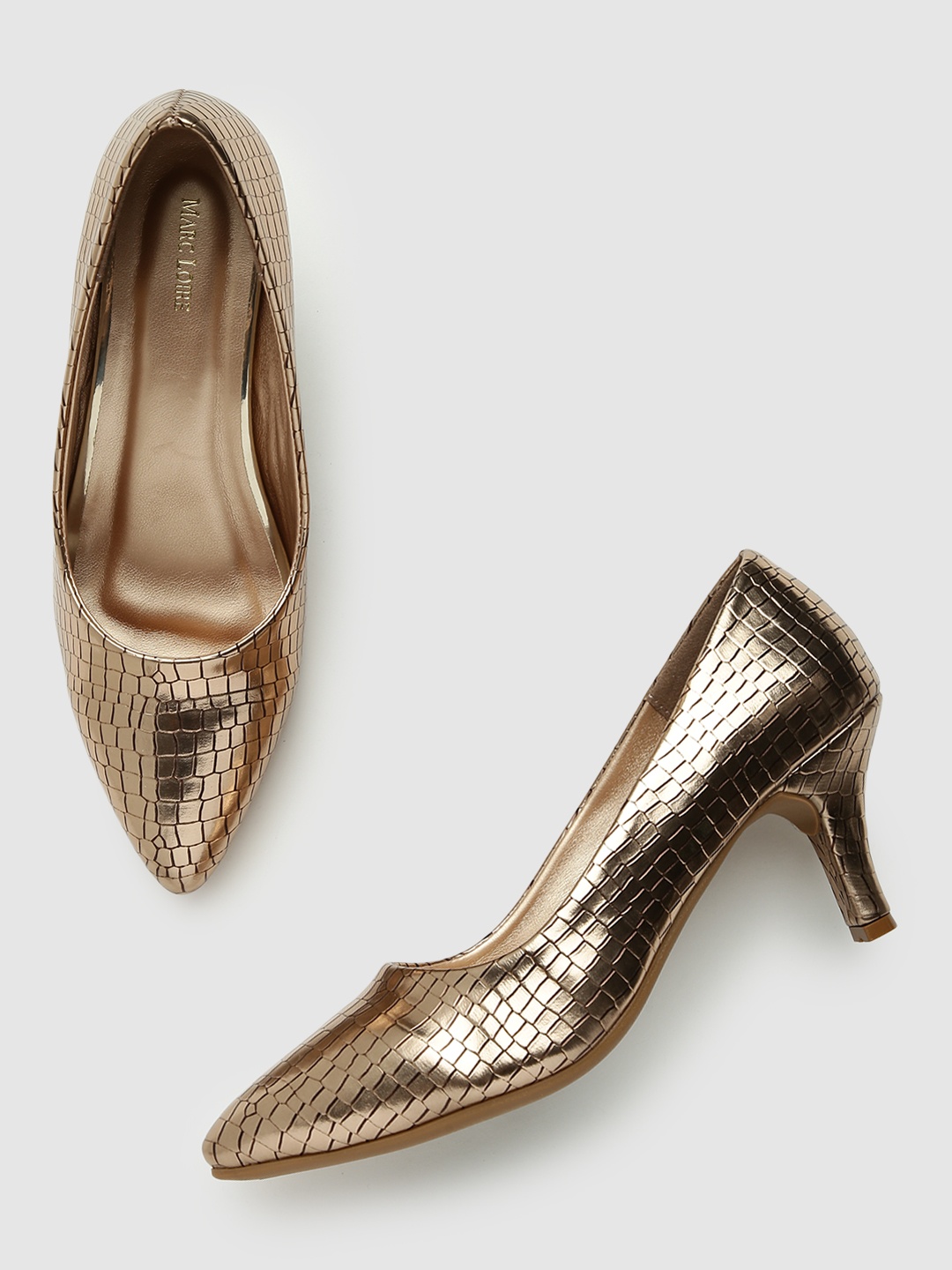 

Marc Loire Copper-Toned Textured PU Kitten Pumps