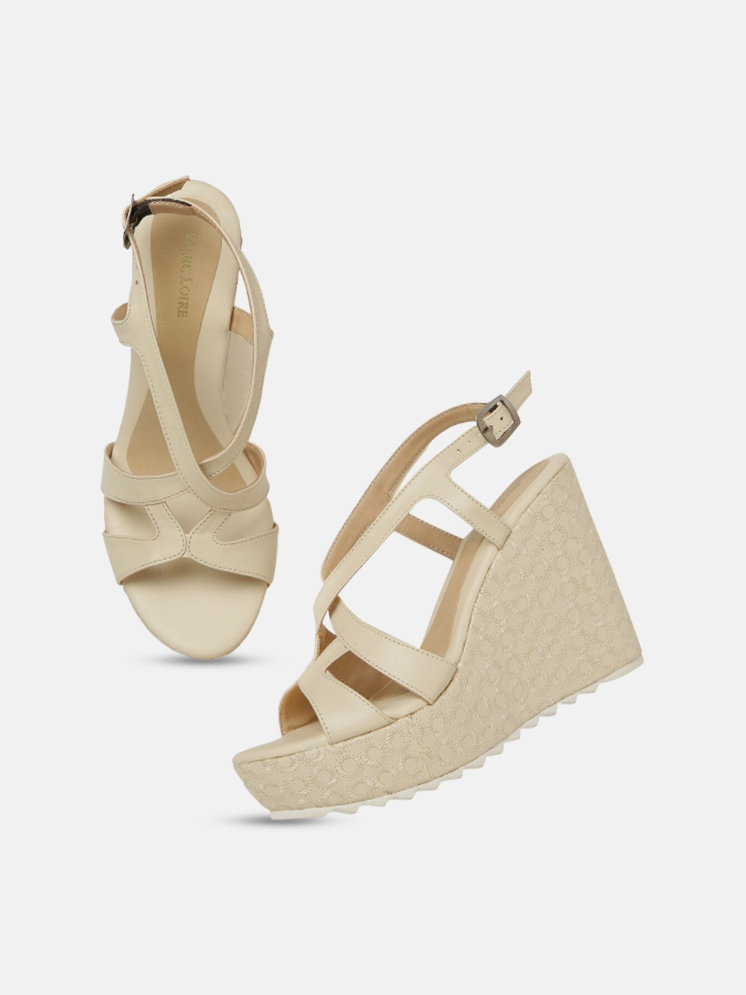

Marc Loire Open Toe Wedge with Buckles, Cream