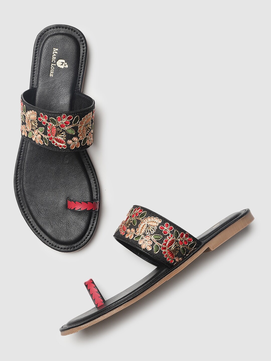 

Marc Loire Embroidered Ethnic One Toe Flats, Black