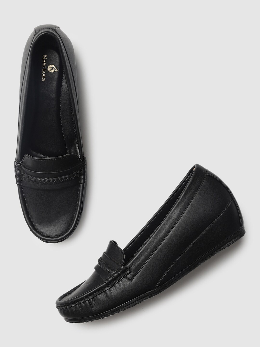 

Marc Loire Round Toe Textured Loafers, Black