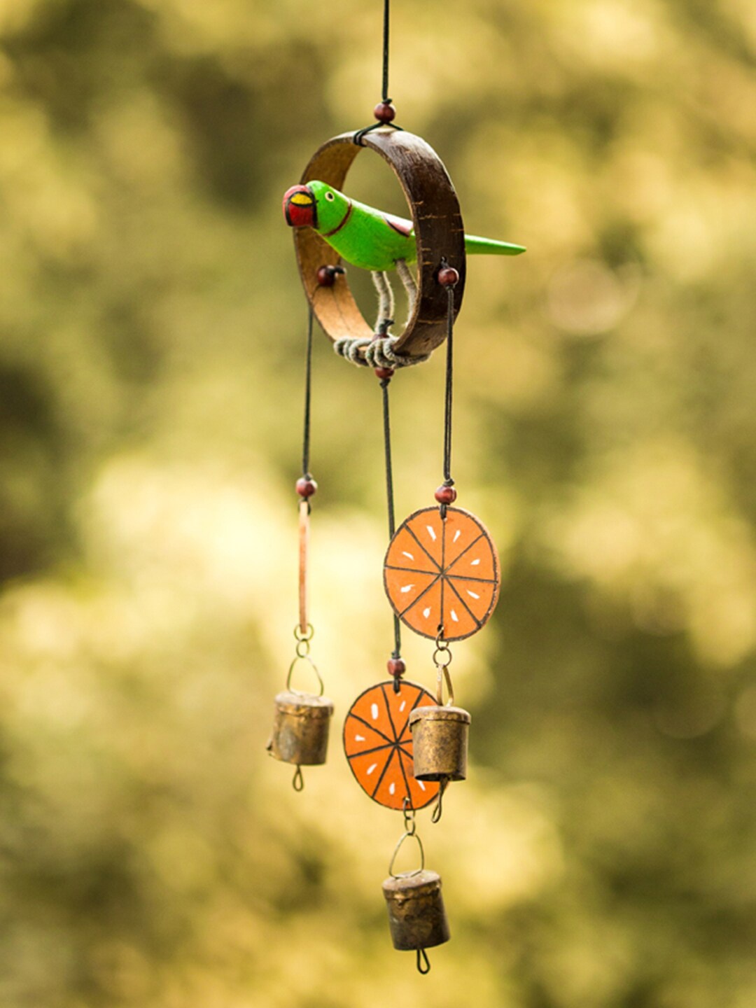 

ExclusiveLane Green Wooden Painted Decorative Hanging With Parrot