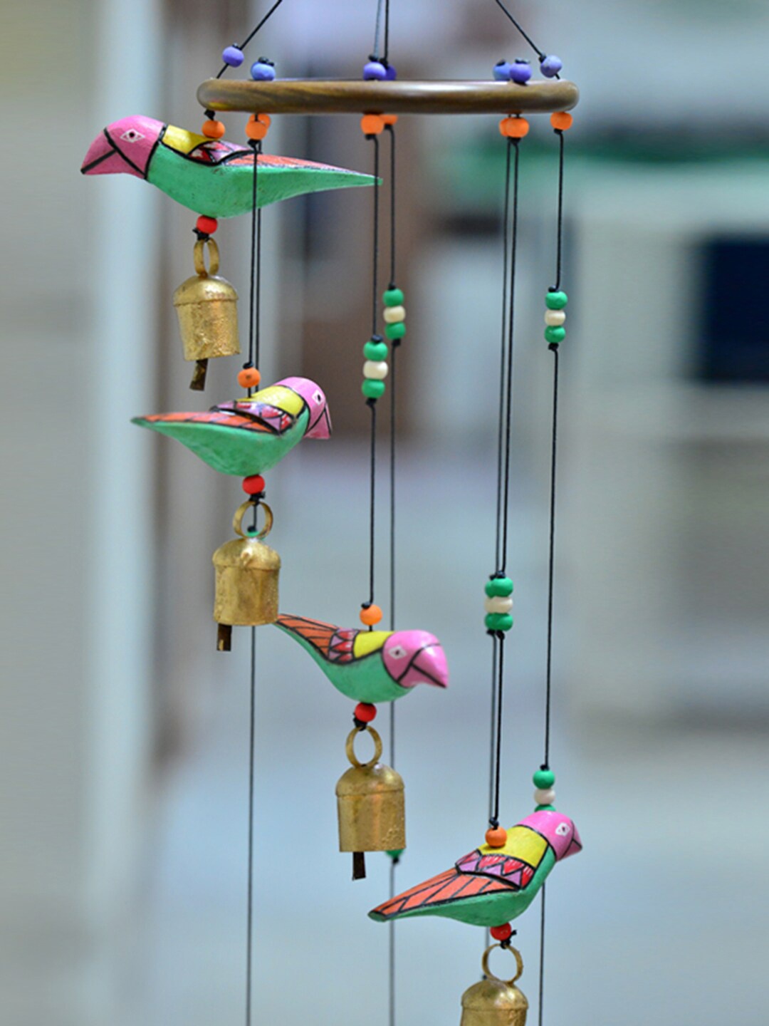 

ExclusiveLane Green & Yellow Decorative Hanging With Birds Windchimes