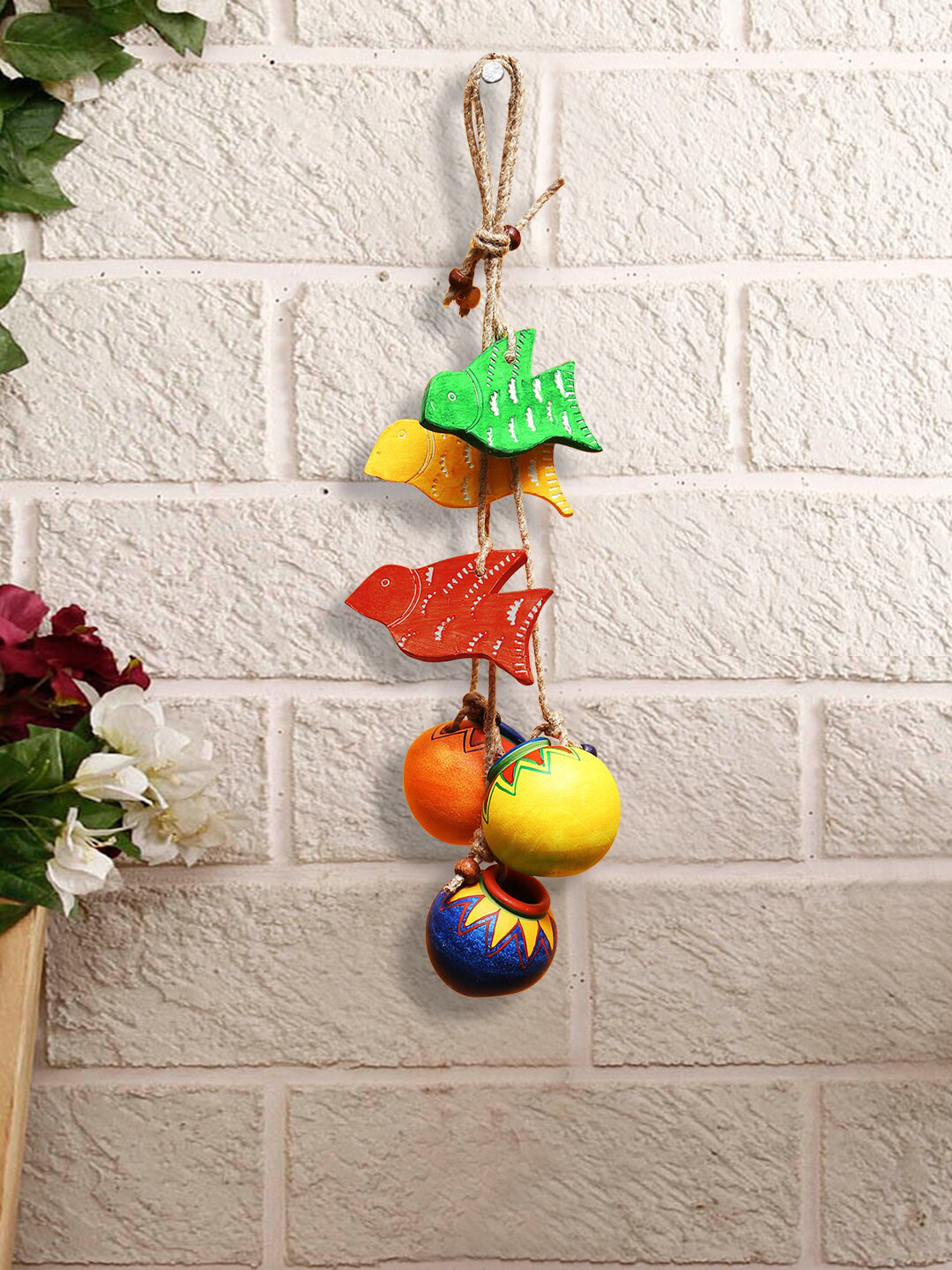 

ExclusiveLane Birds & Matkis Yellow & Blue Painted Hanging Windchimes
