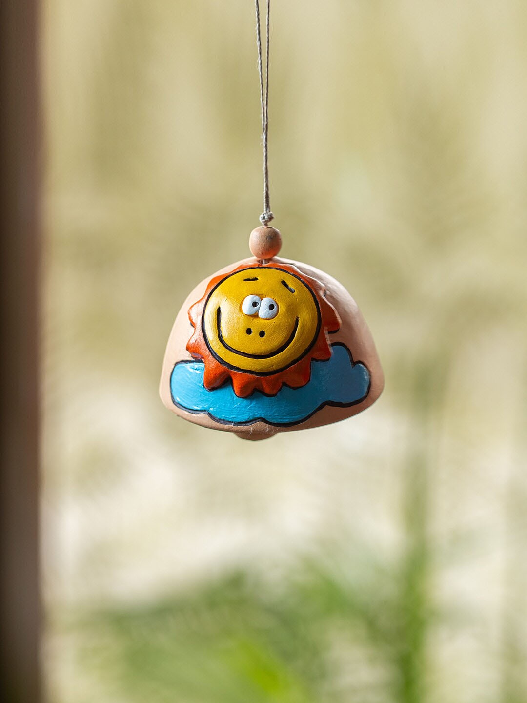 

ExclusiveLane Smiling Sun Beige & Blue Hanging Windchimes