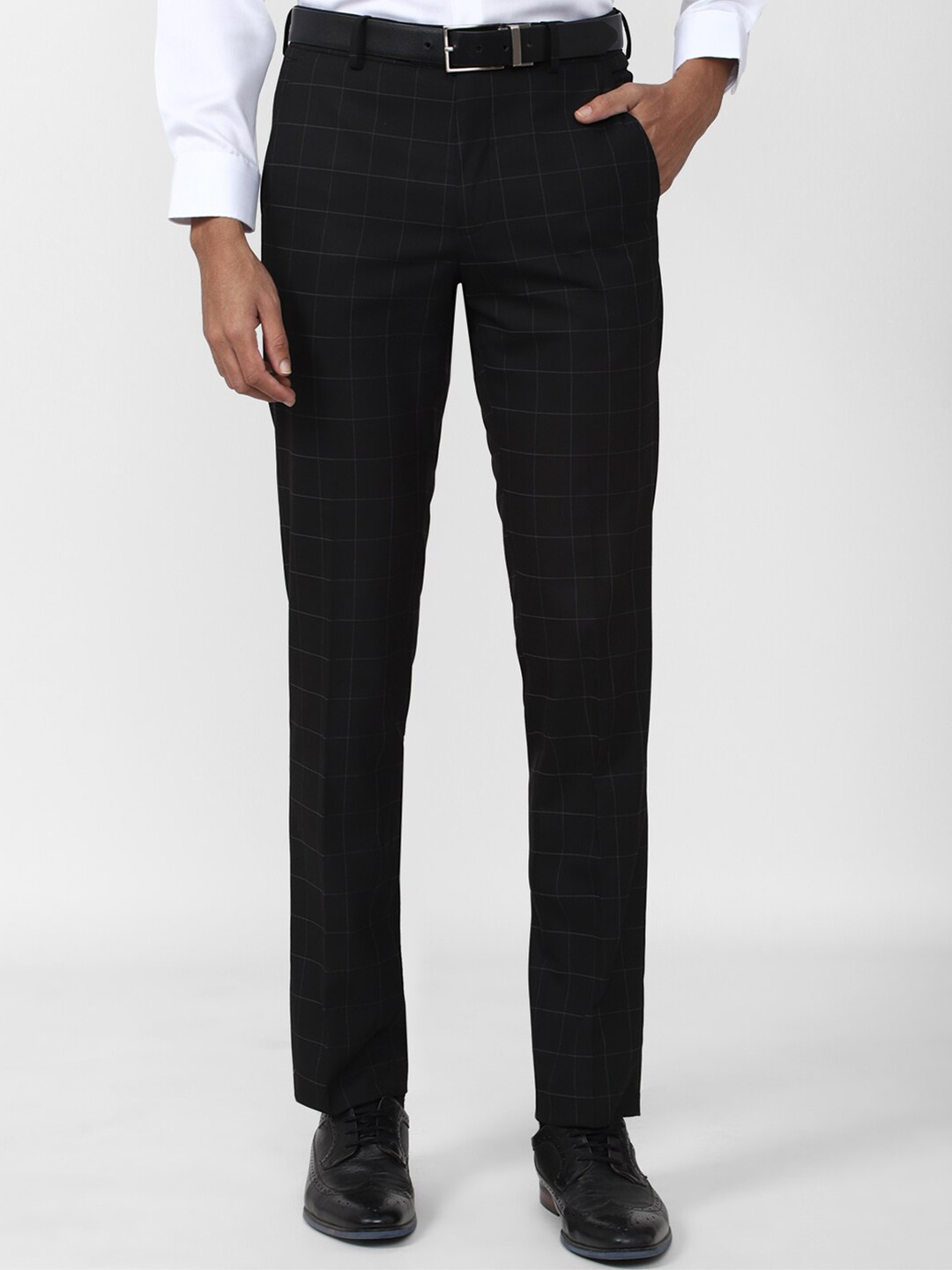 

Van Heusen Men Checked Slim Fit Formal Trousers, Black