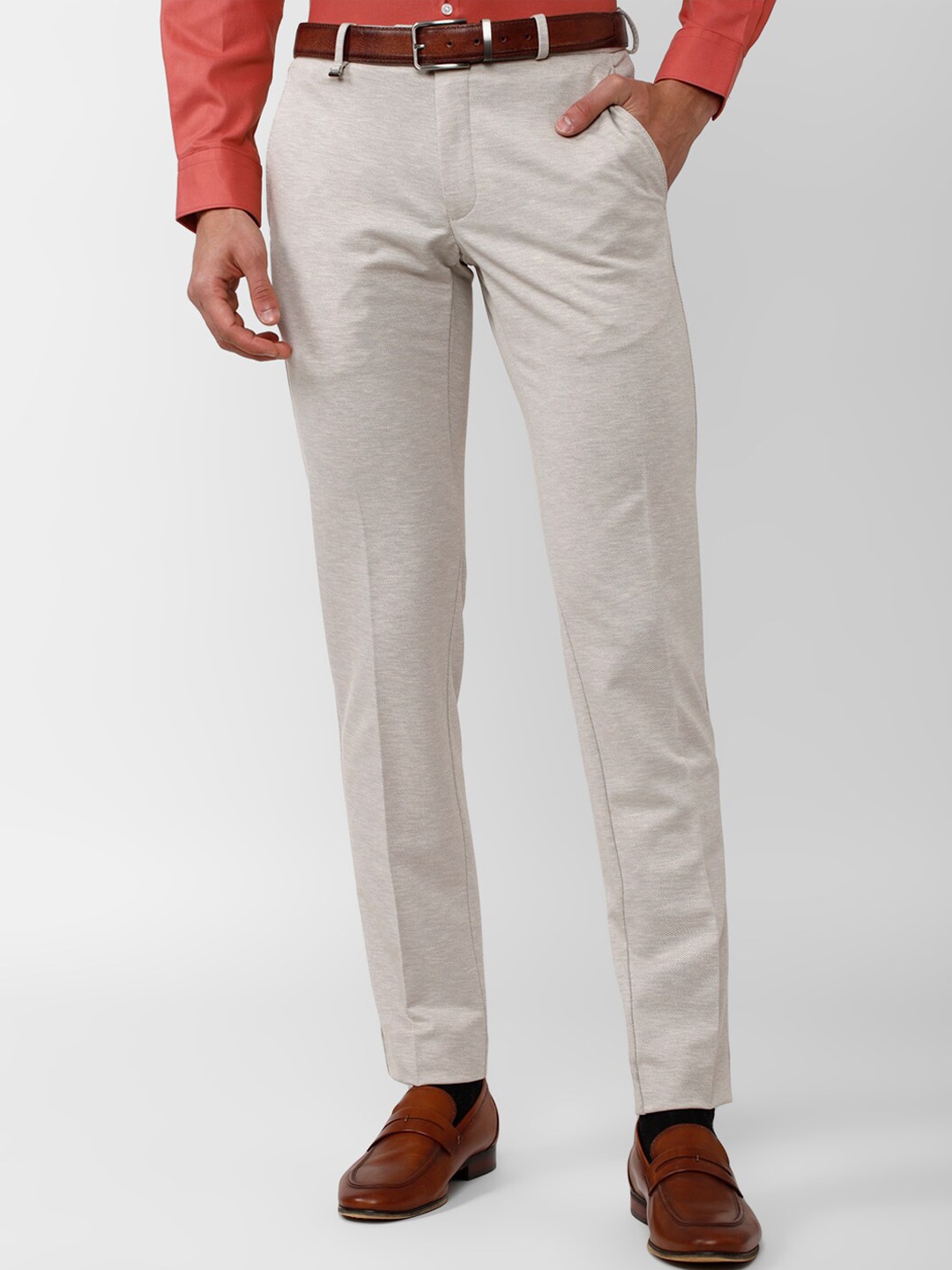 

Van Heusen Men Slim Fit Formal Trousers, Cream