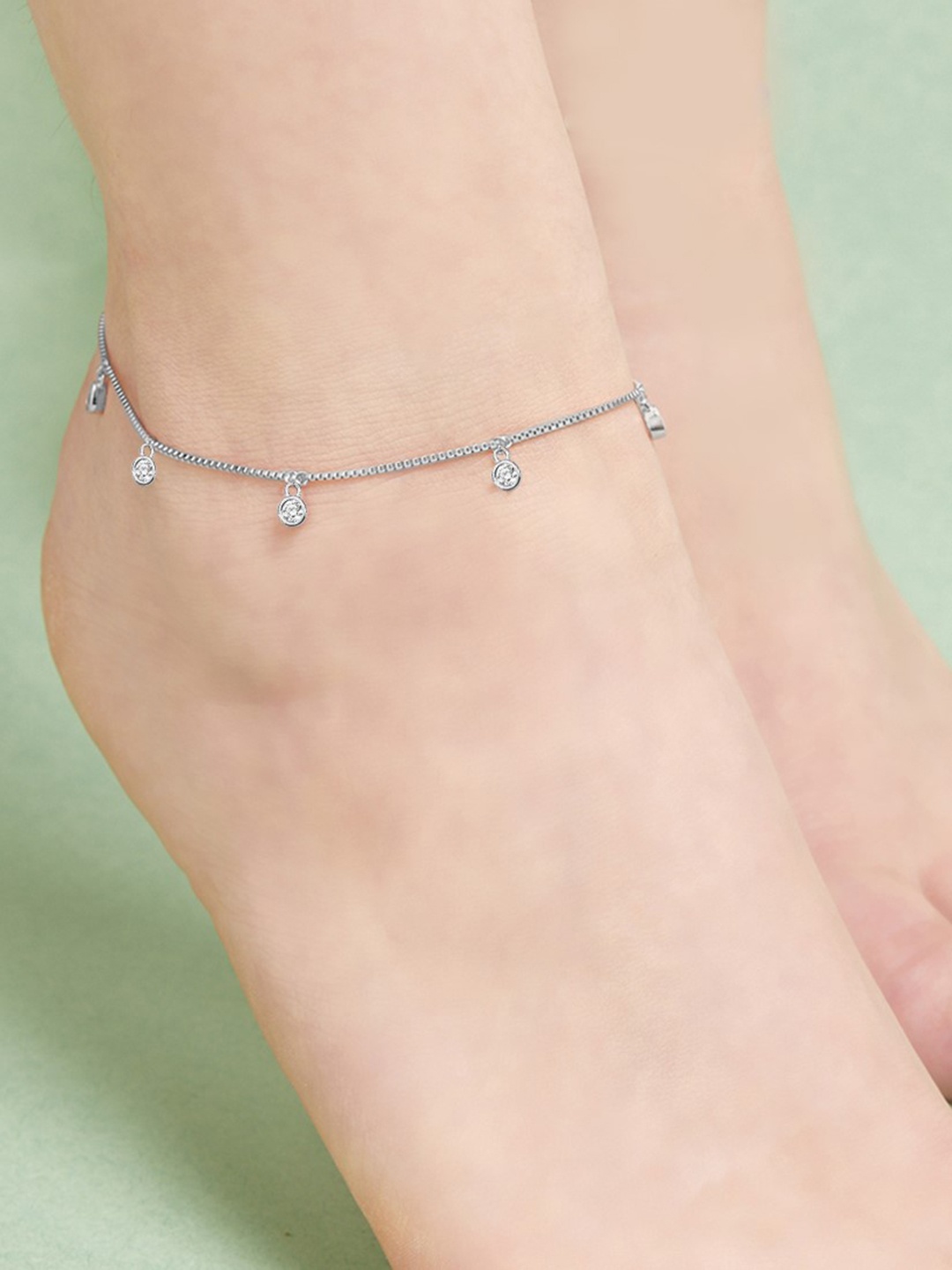 

Zavya 925 Sterling Silver Rhodium-Plated Crystals Studded Anklet