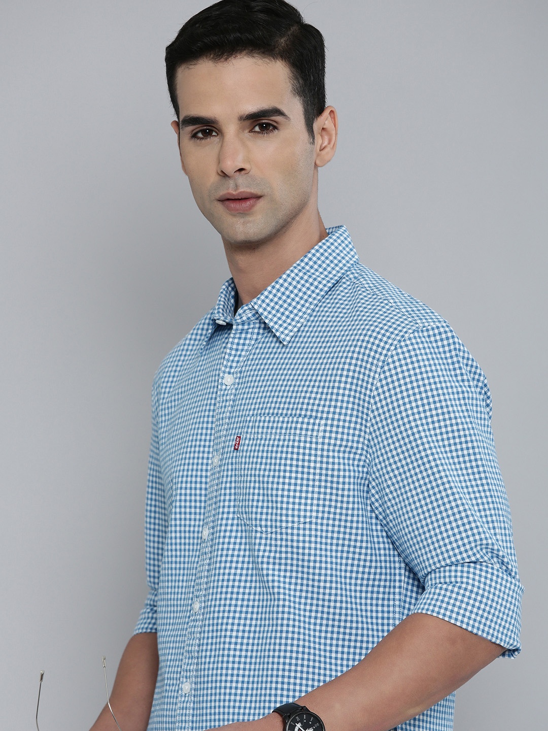 

Levis Slim Fit Checked Pure Cotton Casual Shirt, Blue