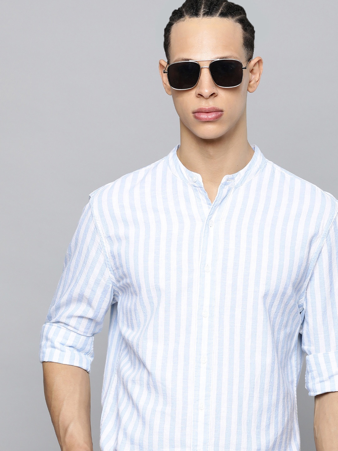 

Levis Band Collar Striped Casual Shirt, Blue