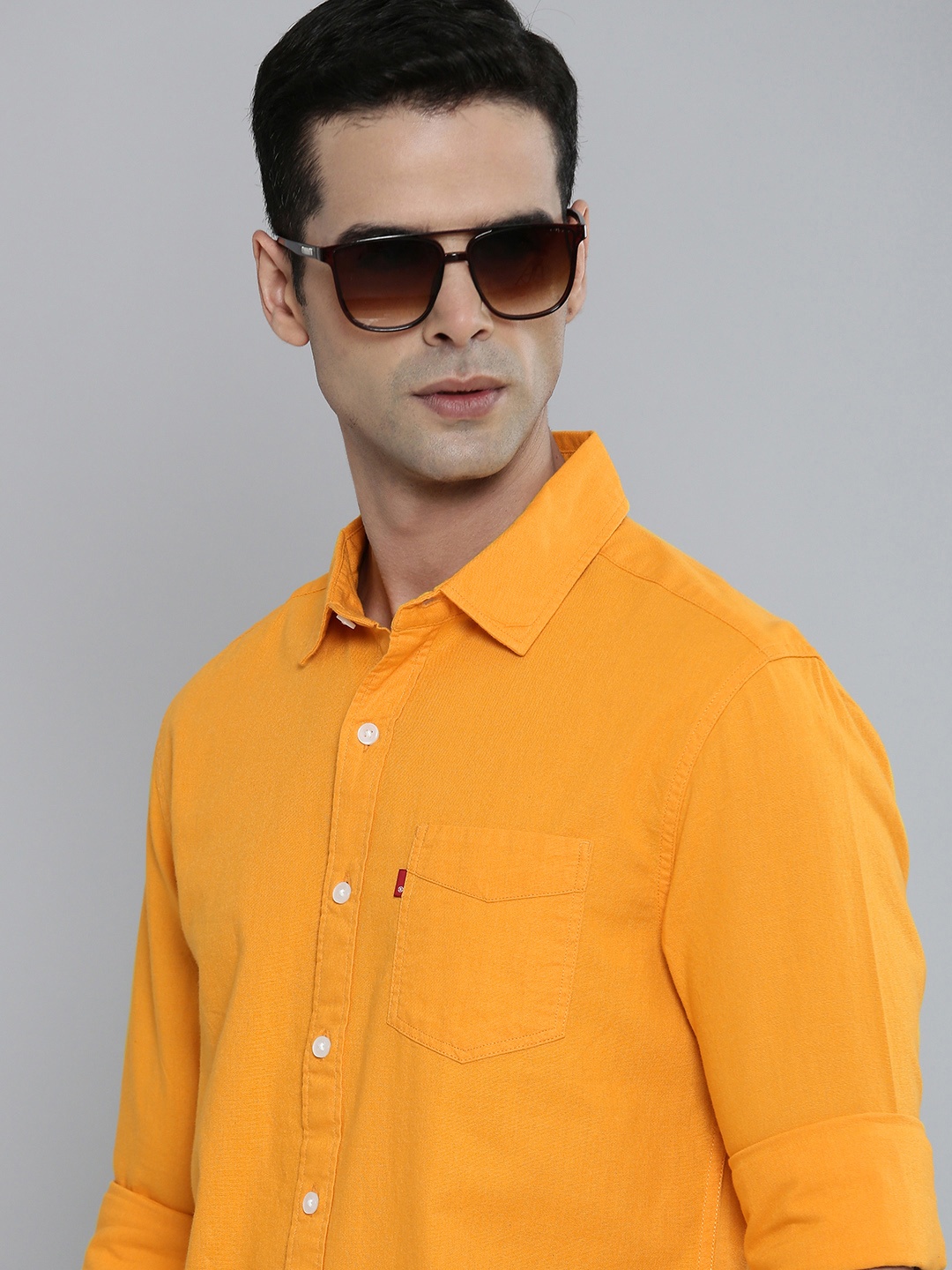 

Levis Men Pure Cotton Slim Fit Opaque Casual Shirt, Yellow