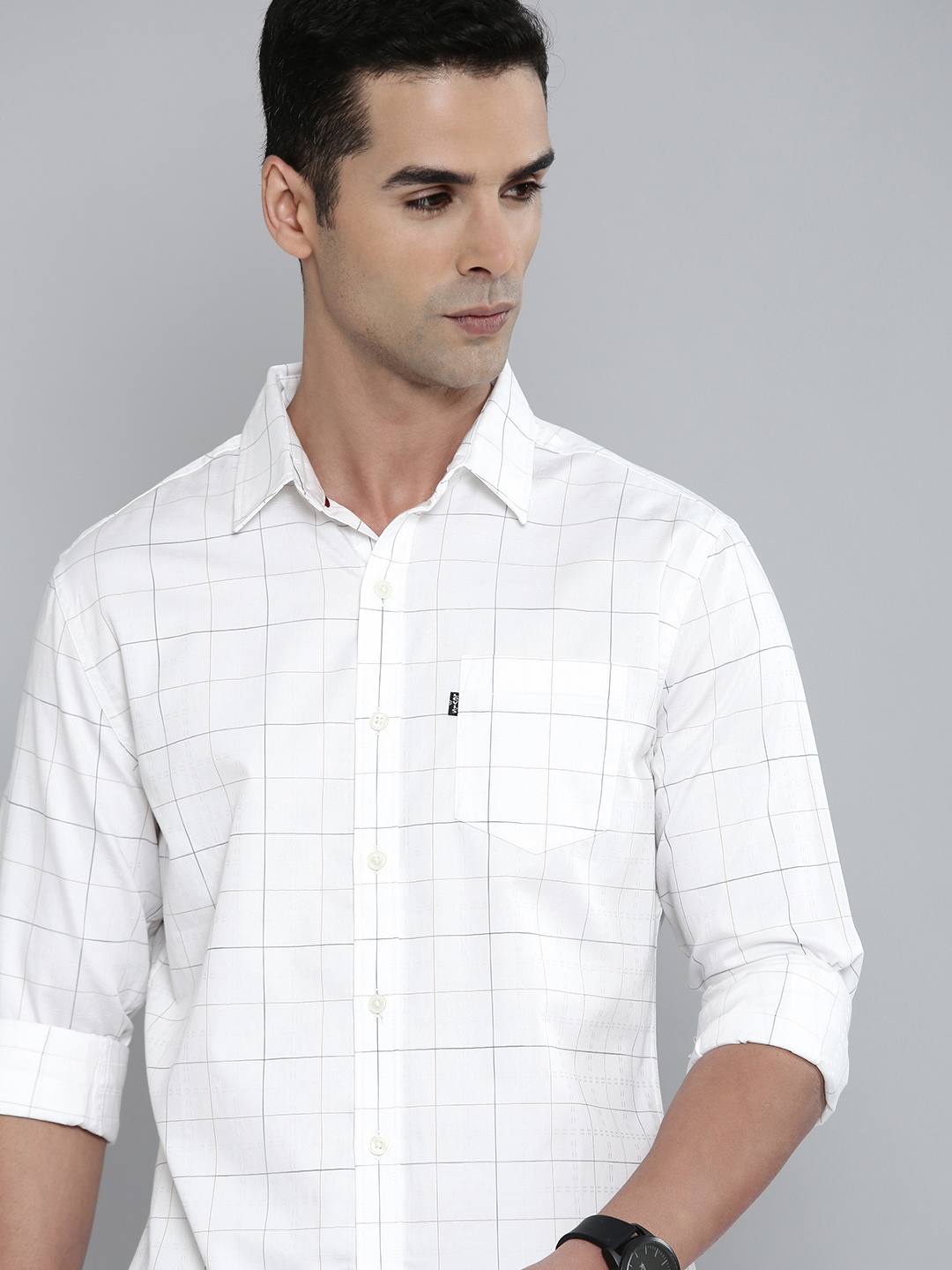 

Levis Pure Cotton Checked Casual Shirt, White