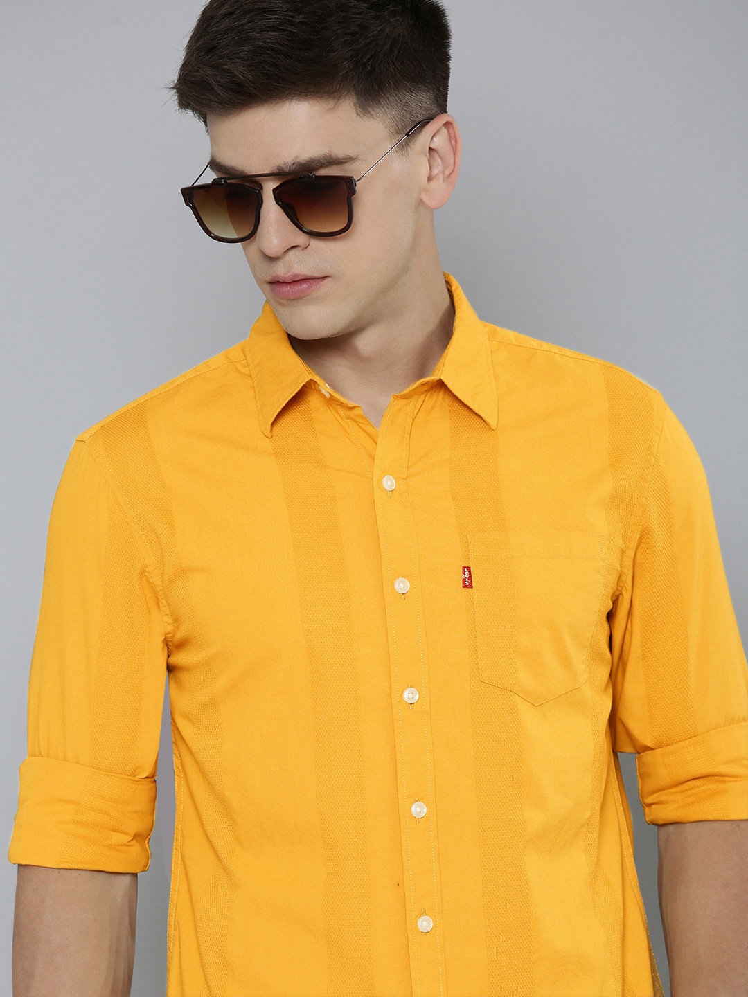 

Levis Self Design Slim Fit Pure Cotton Casual Shirt, Mustard