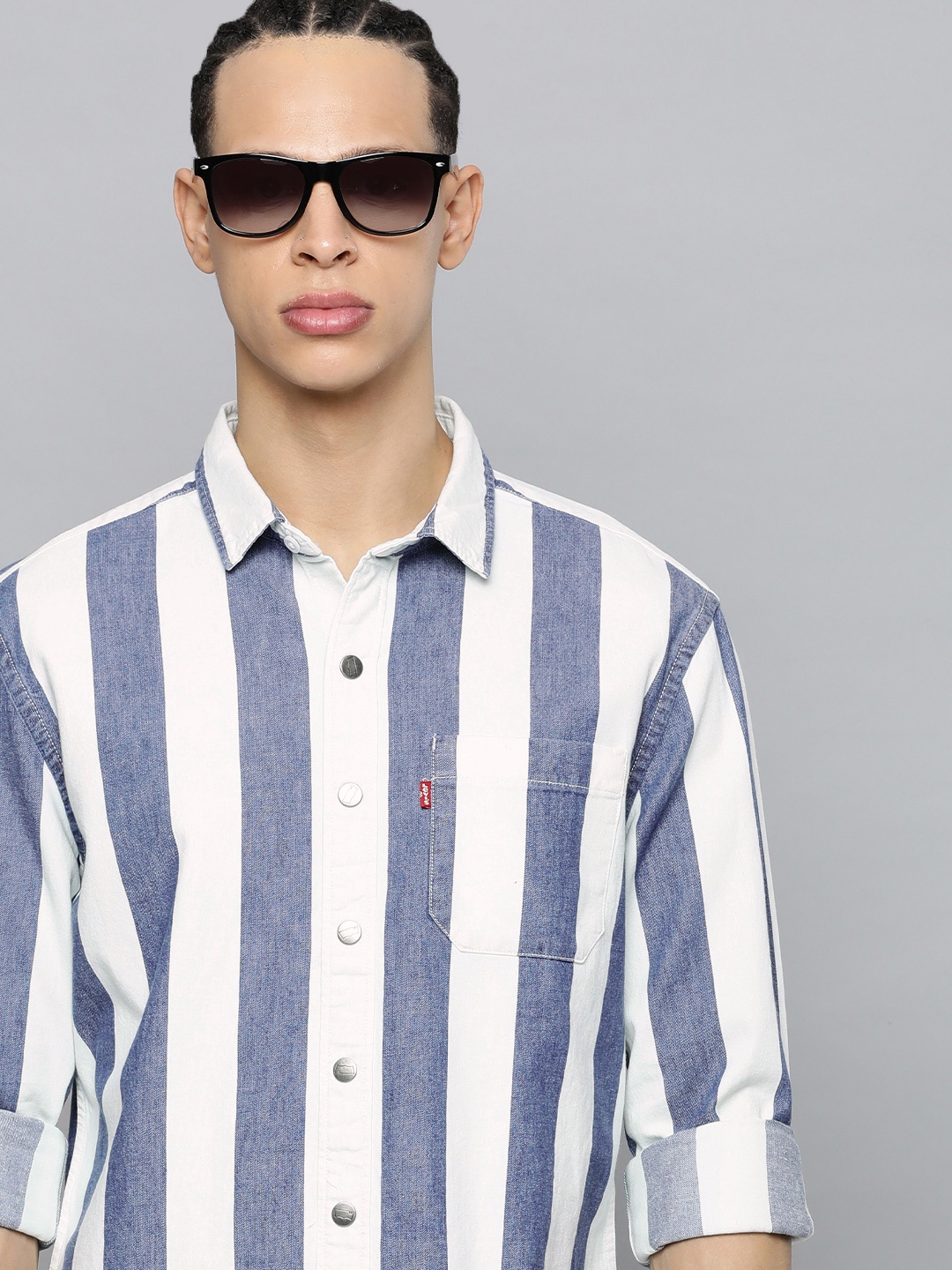

Levis Striped Pure Cotton Slim Fit Casual Shirt, Blue