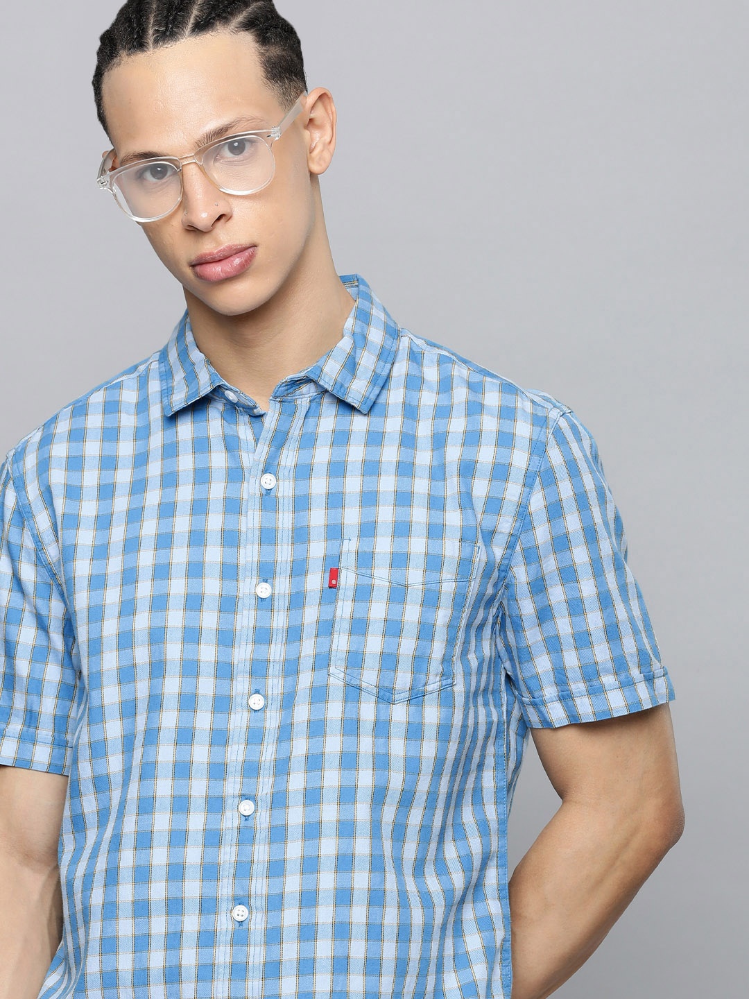 

Levis Cutaway Collar Checked Pure Cotton Casual Shirt, Blue
