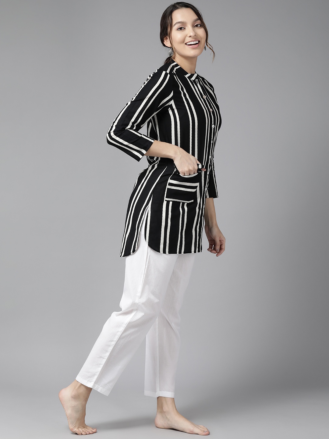 

Prakrti Pure Cotton Striped Night suit PCCLW539, Black