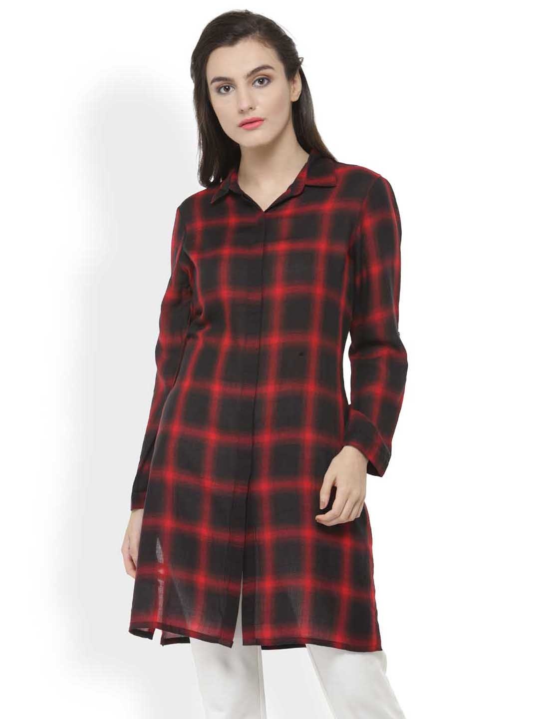 

Gipsy Women Black & Red Regular Fit Checked Casual Shirt